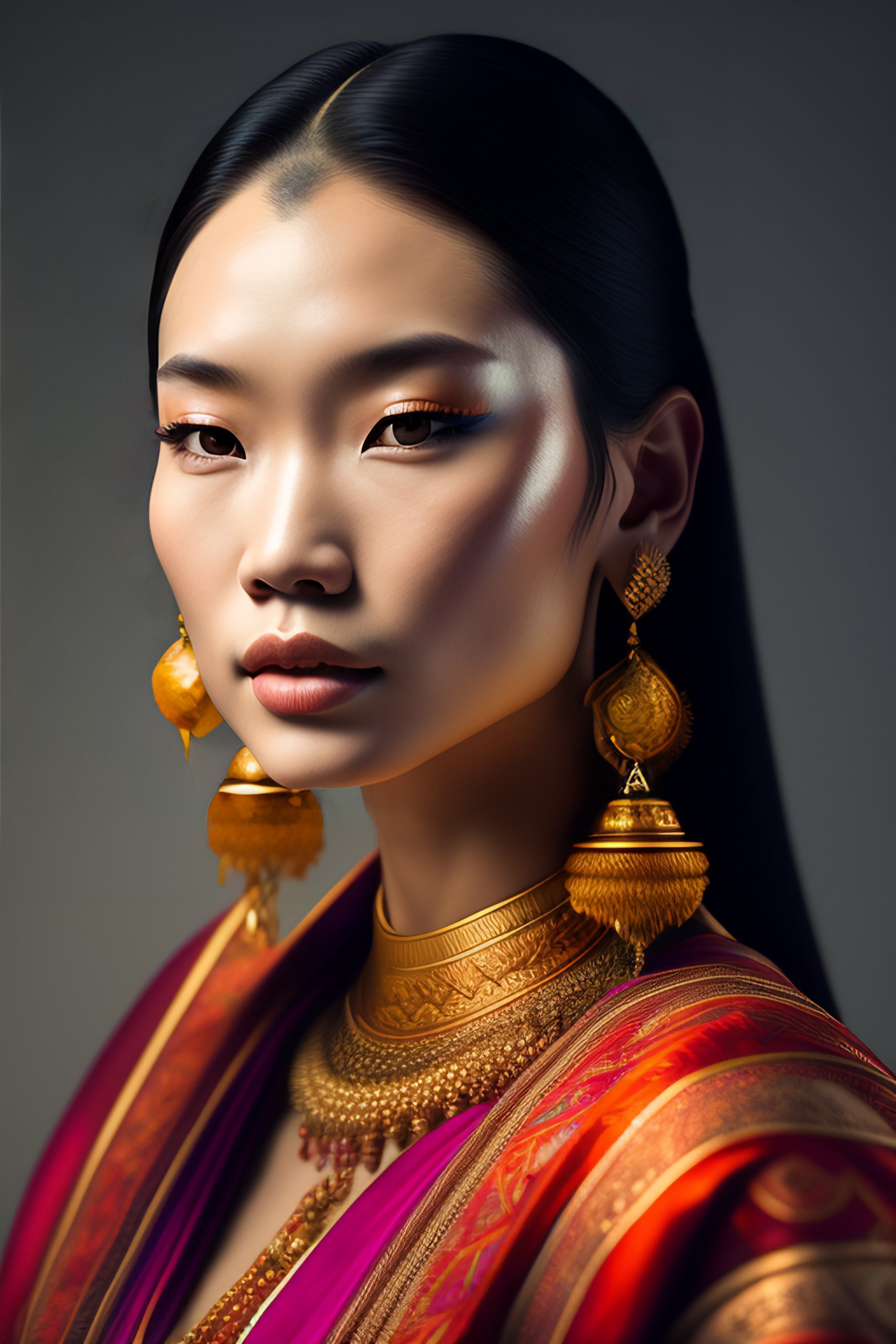 Lexica - Profile portrait of a stunningly beautiful light skinned Asian ...