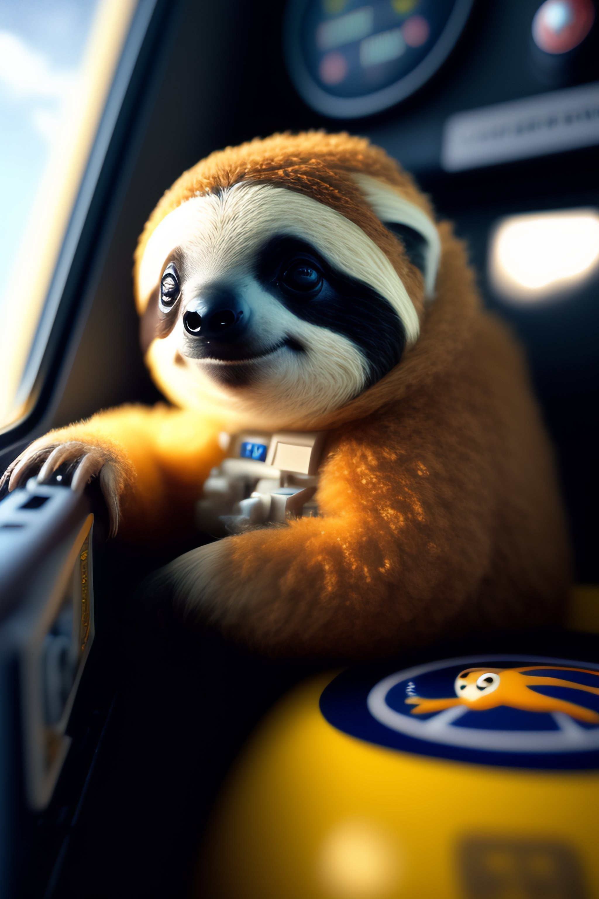 Lexica - A cute and tiny sloth captain inside the Space Shuttle's ...