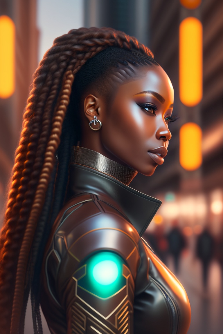 Lexica - Brown skinned lady in her 30s in a leather jacket, with long ...