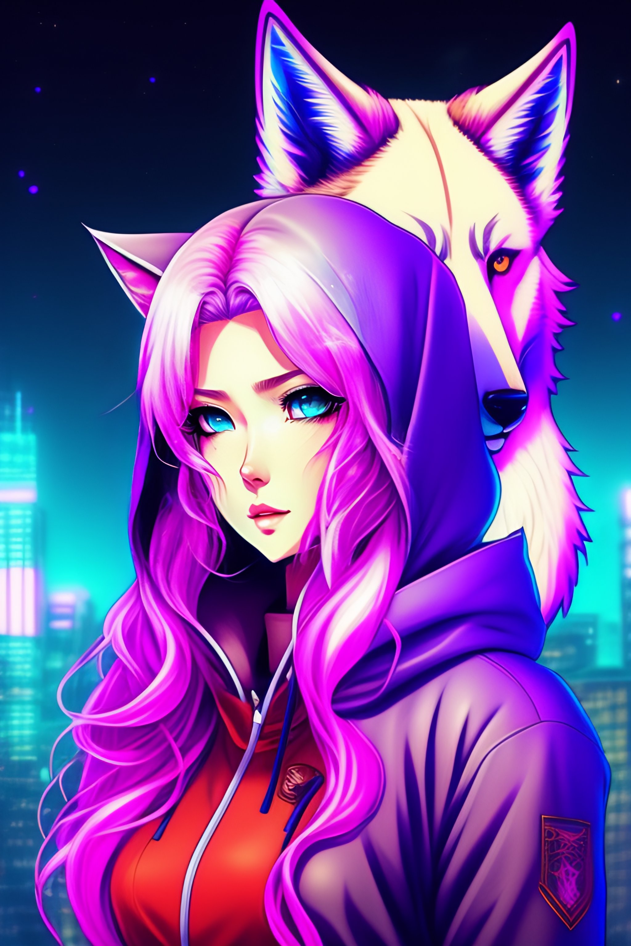 Lexica - Anime style, woman, long blonde hair, blue eyes, wolf ears
