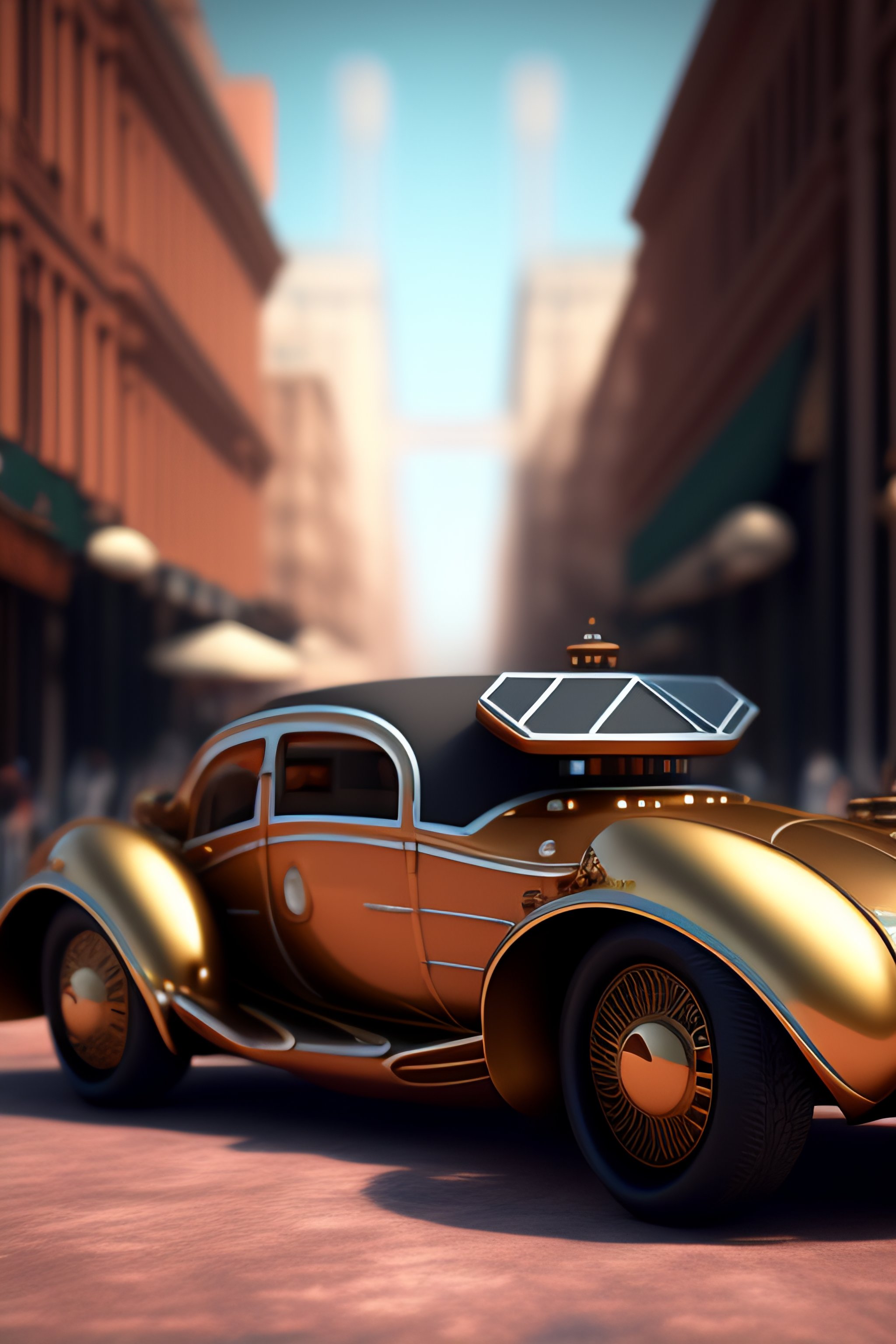 Lexica - 3d Render Of Steam Punk Car, Cybercity