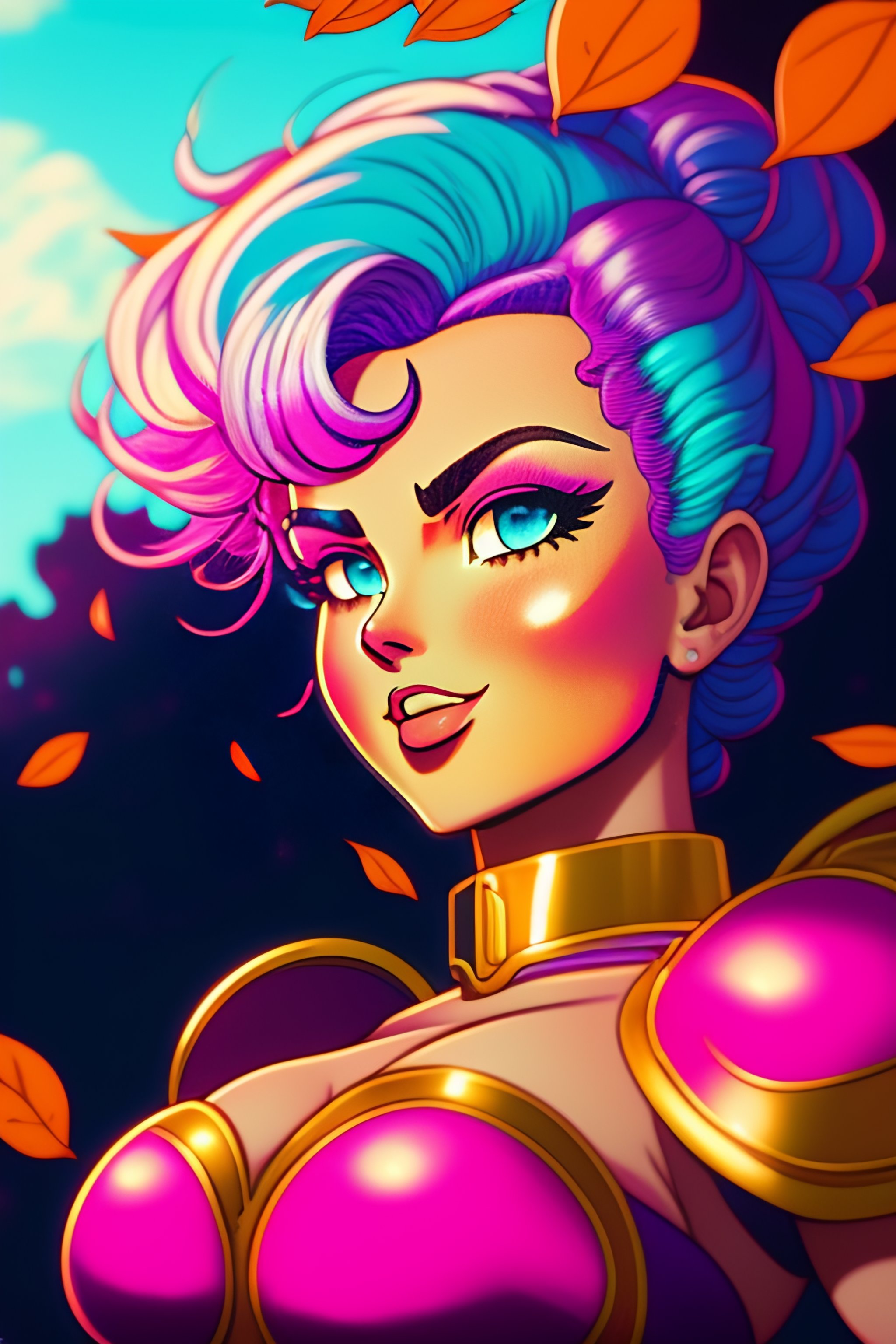 Lexica - Bulma in she-ra style. Falling leaves background; 200mm ...