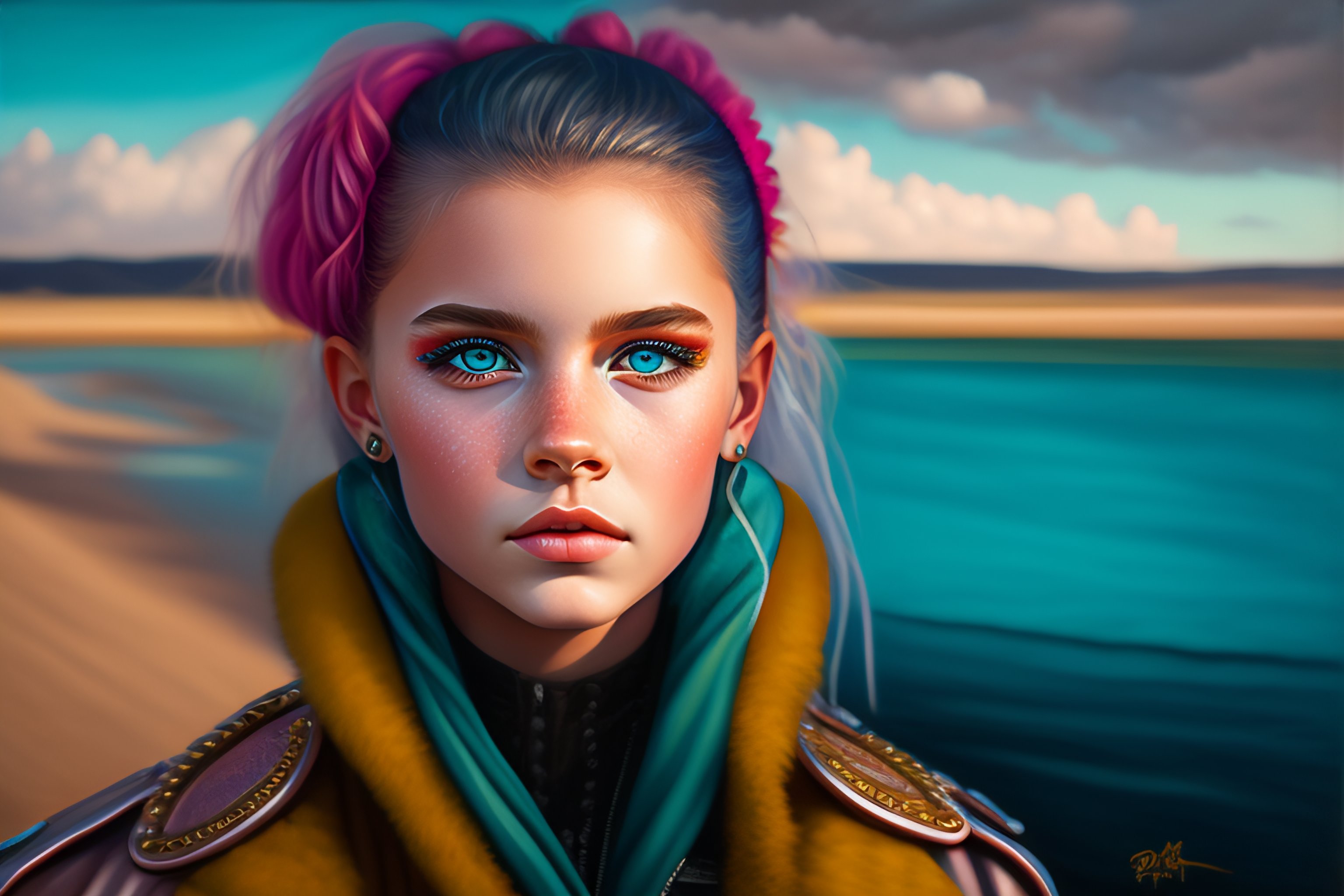 Lexica - Сute punk rock girl, mad max jacket, renaissance, turquoise ...