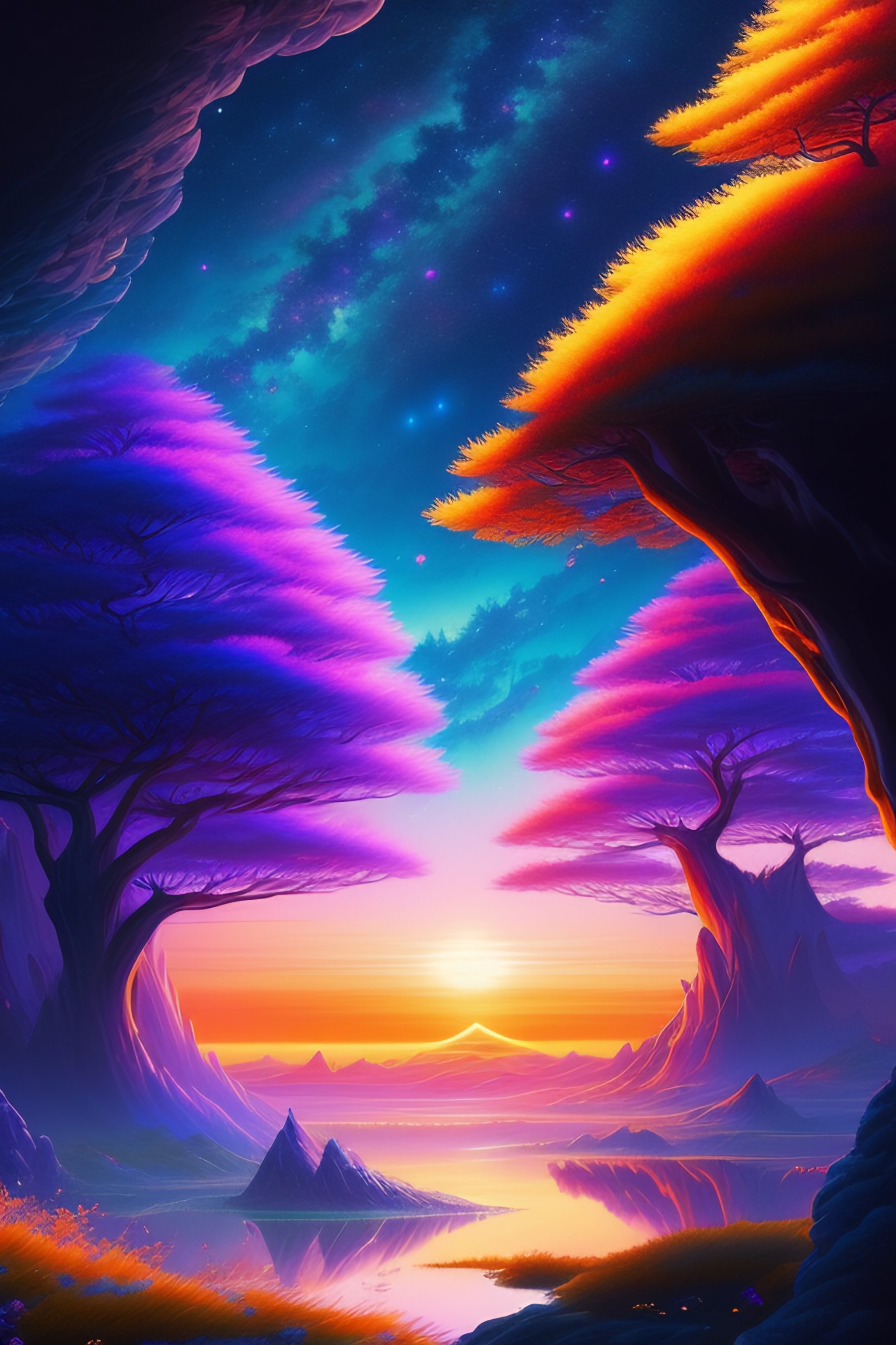 Lexica - Landscape anime, realistic and natural, cosmic sky, detailed ...