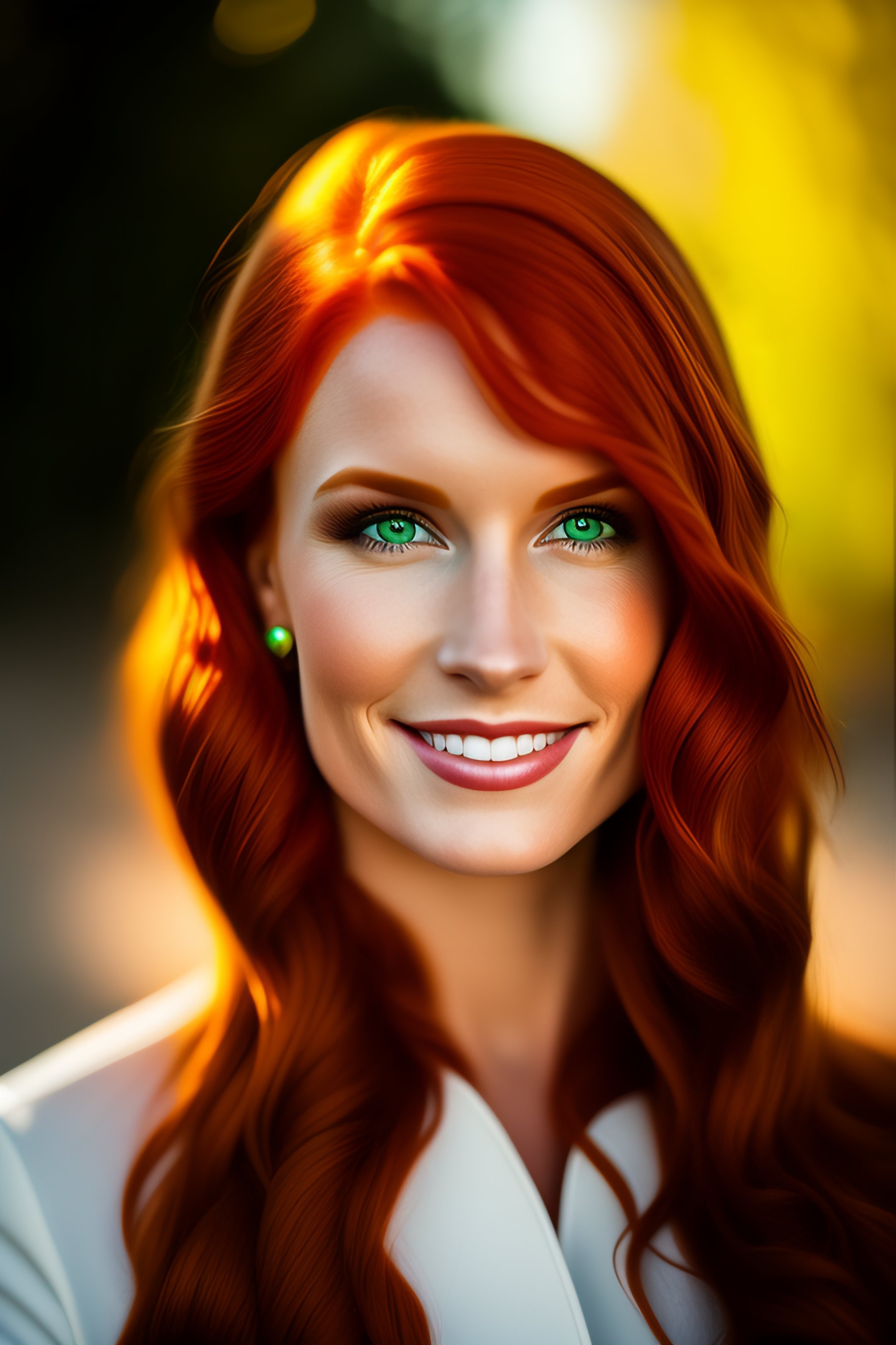 Lexica A Portrait Of A Redhead Beautiful Girl Green Eyes Highly Detailed 8 5 Mm F 1 2