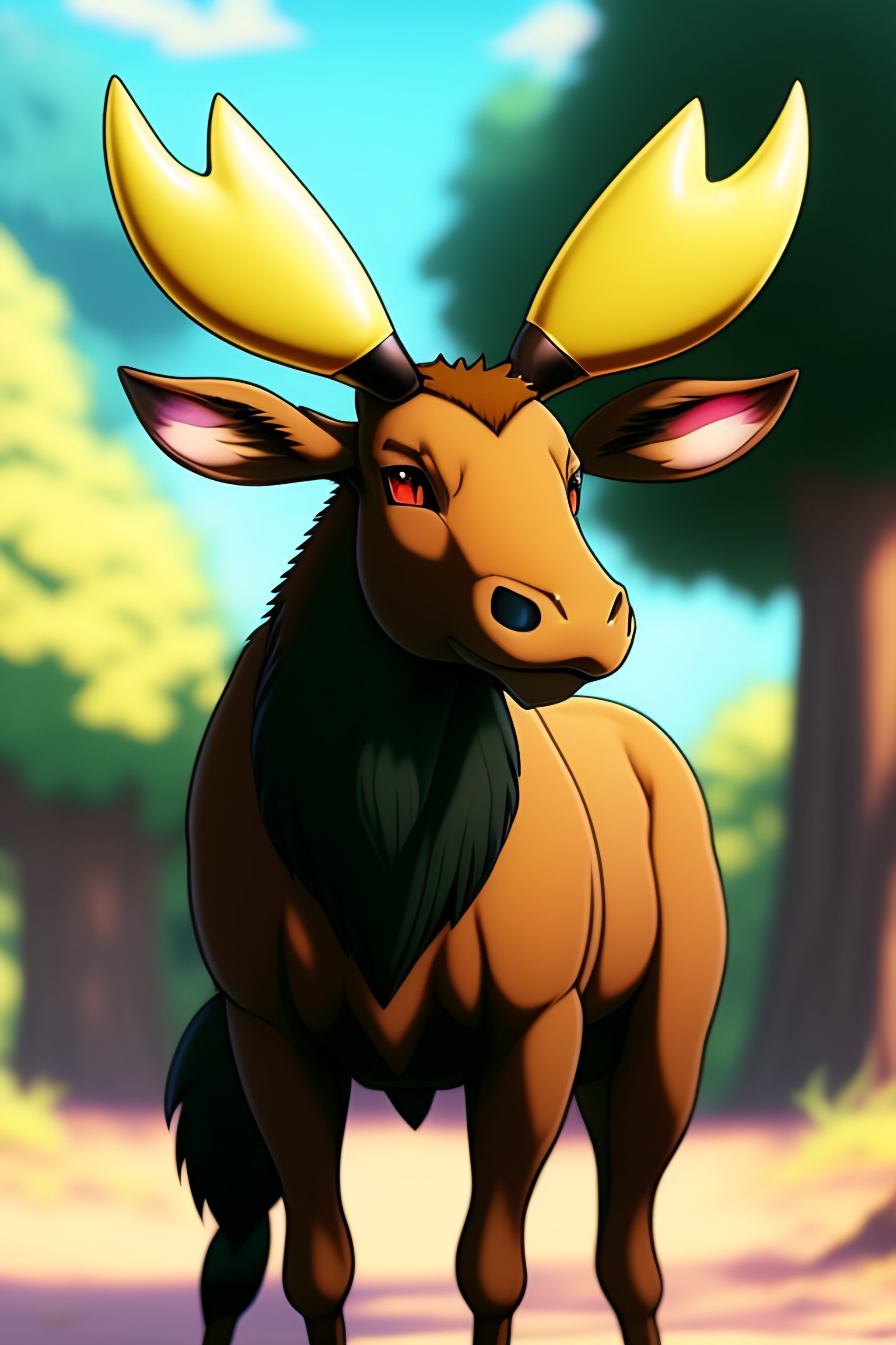Lexica - Anime illustration of a Pokemon Green Adult Moose with Large Horns