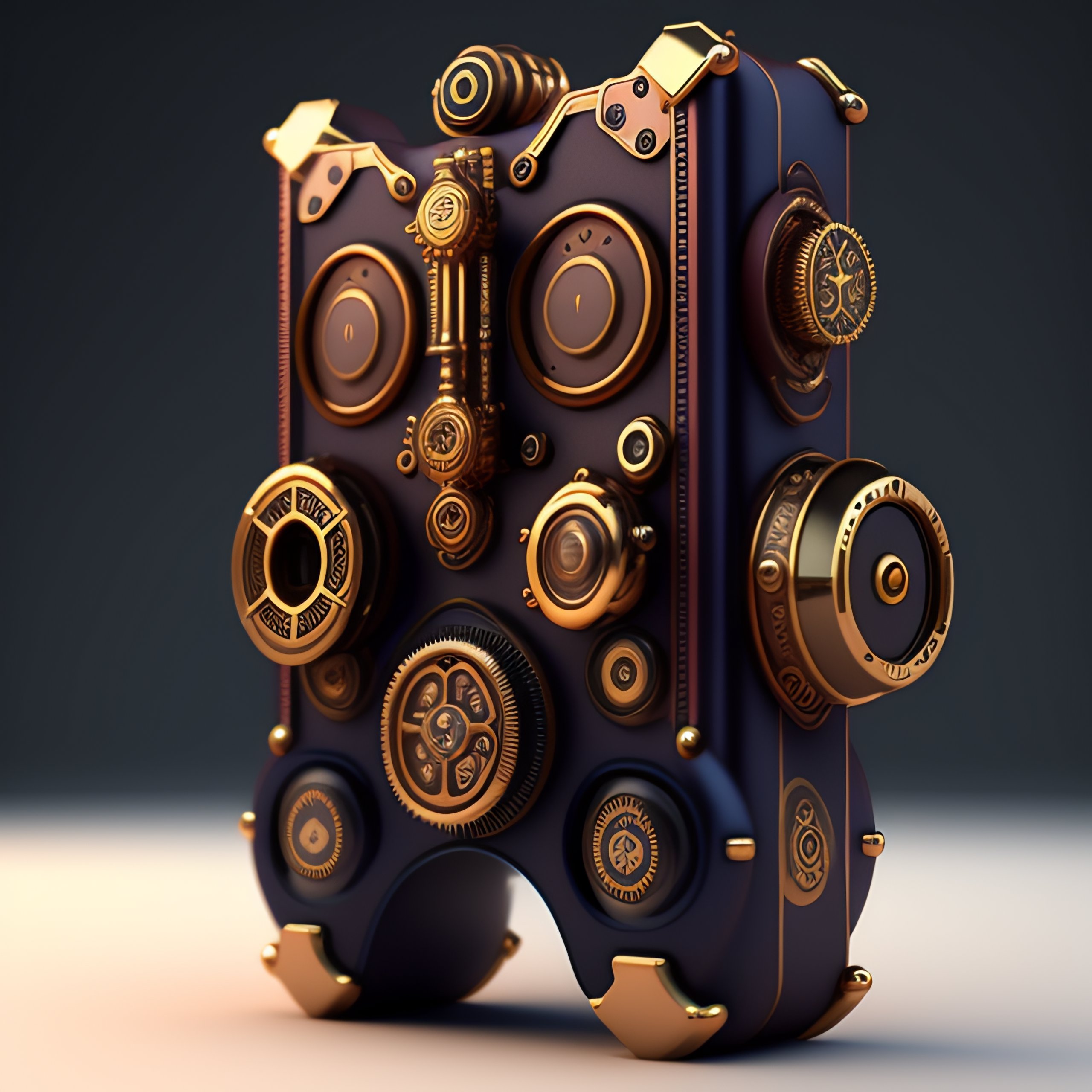 Lexica - C4D render of a steampunk game boy with mechanical gears