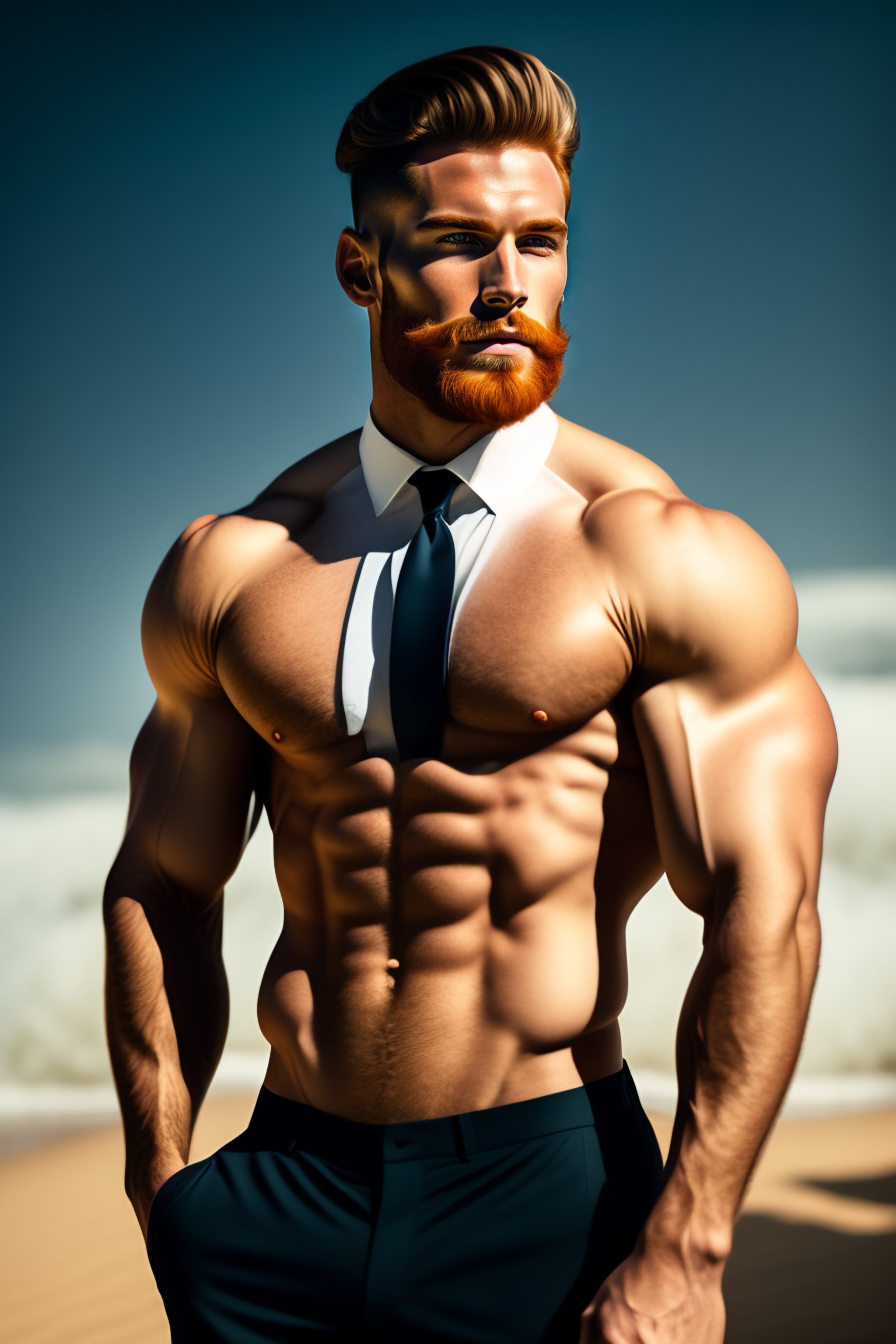 Lexica Ginger Beard Brown Short Hair 6ft Man Swimmers Body Pale Skinned Muscular Jaw 3 