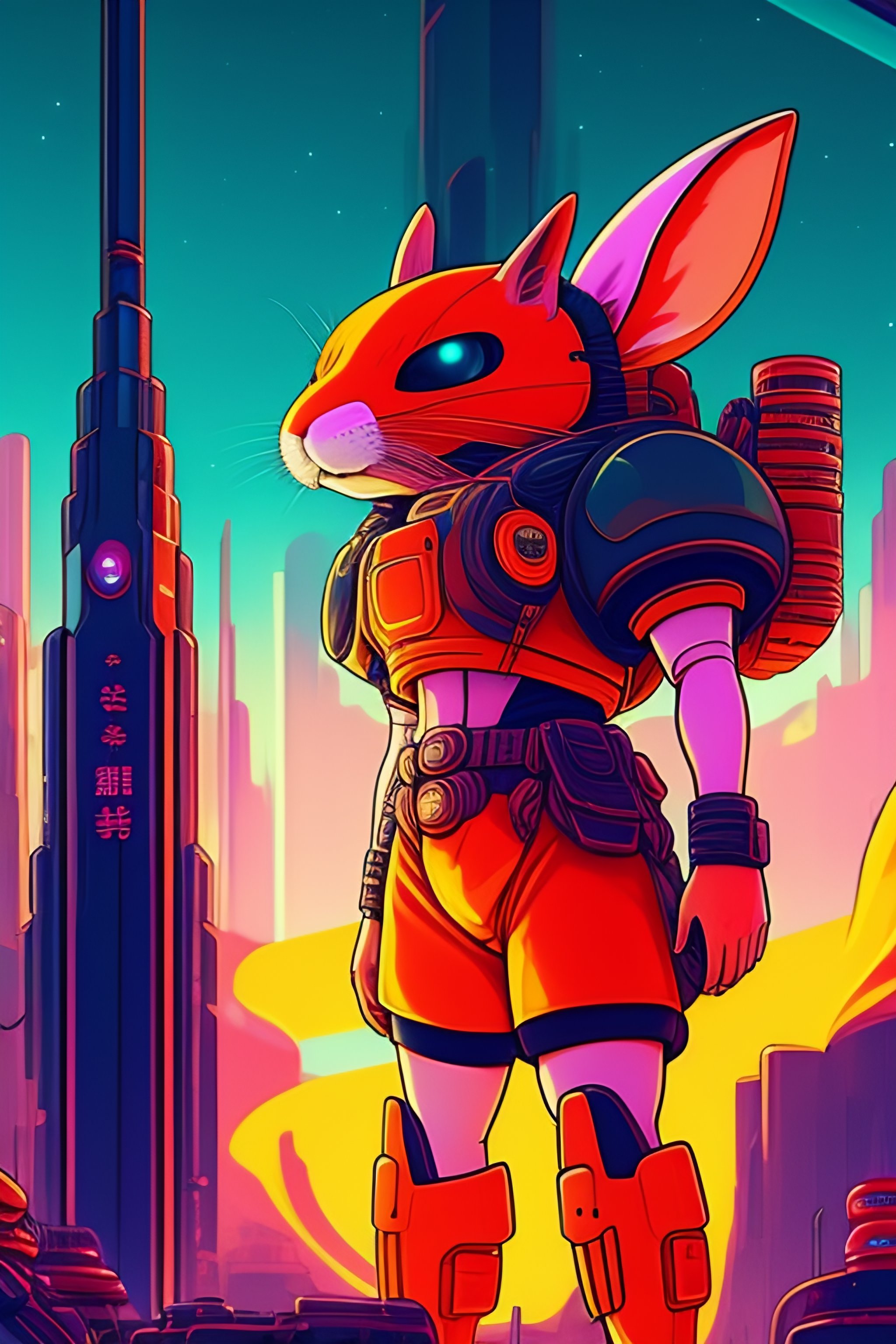 Lexica - Photo of of a huge rabit with futuristic guns in a fusion ...