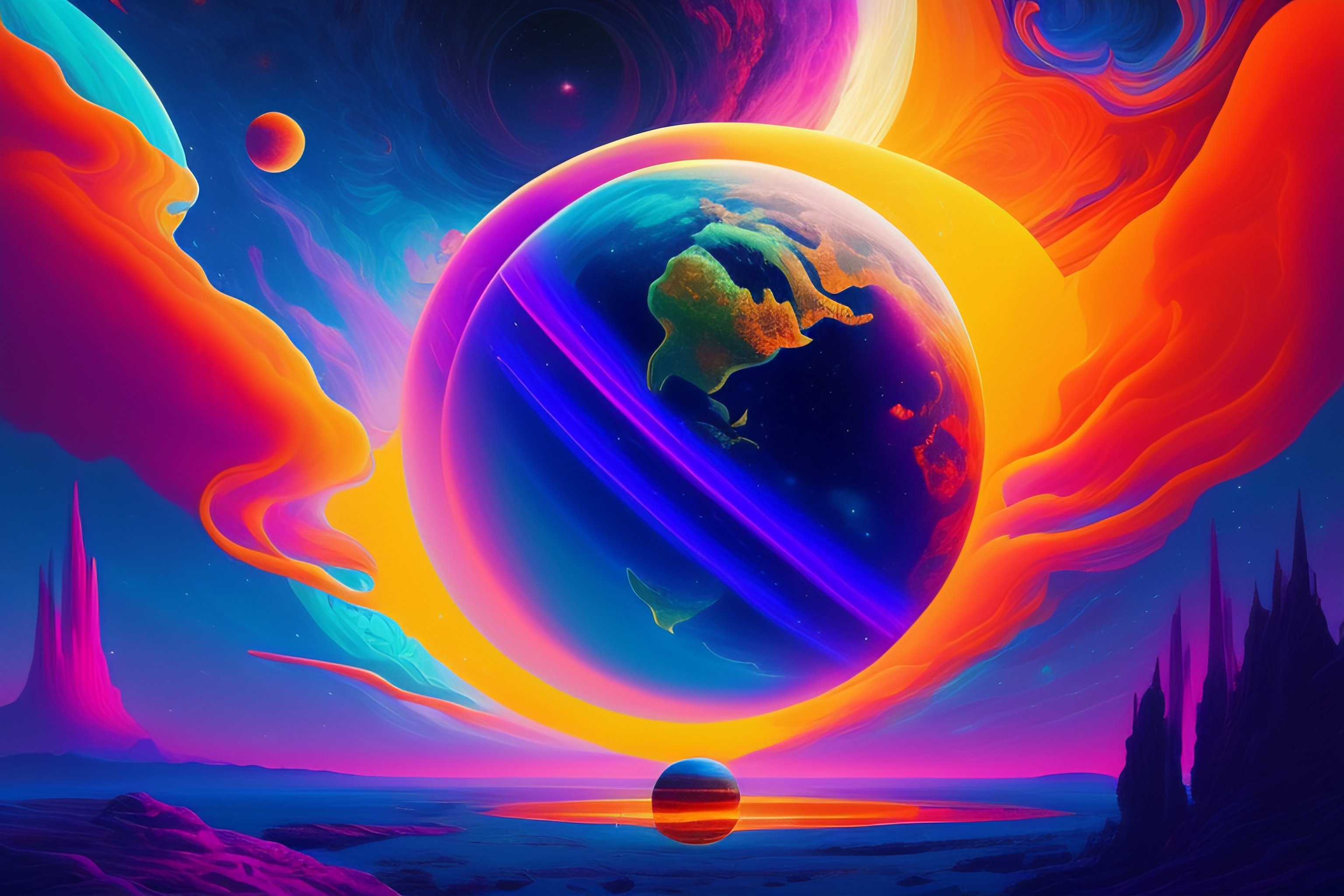 Lexica - Cosmos orbit world within a world, highly saturated colors ...