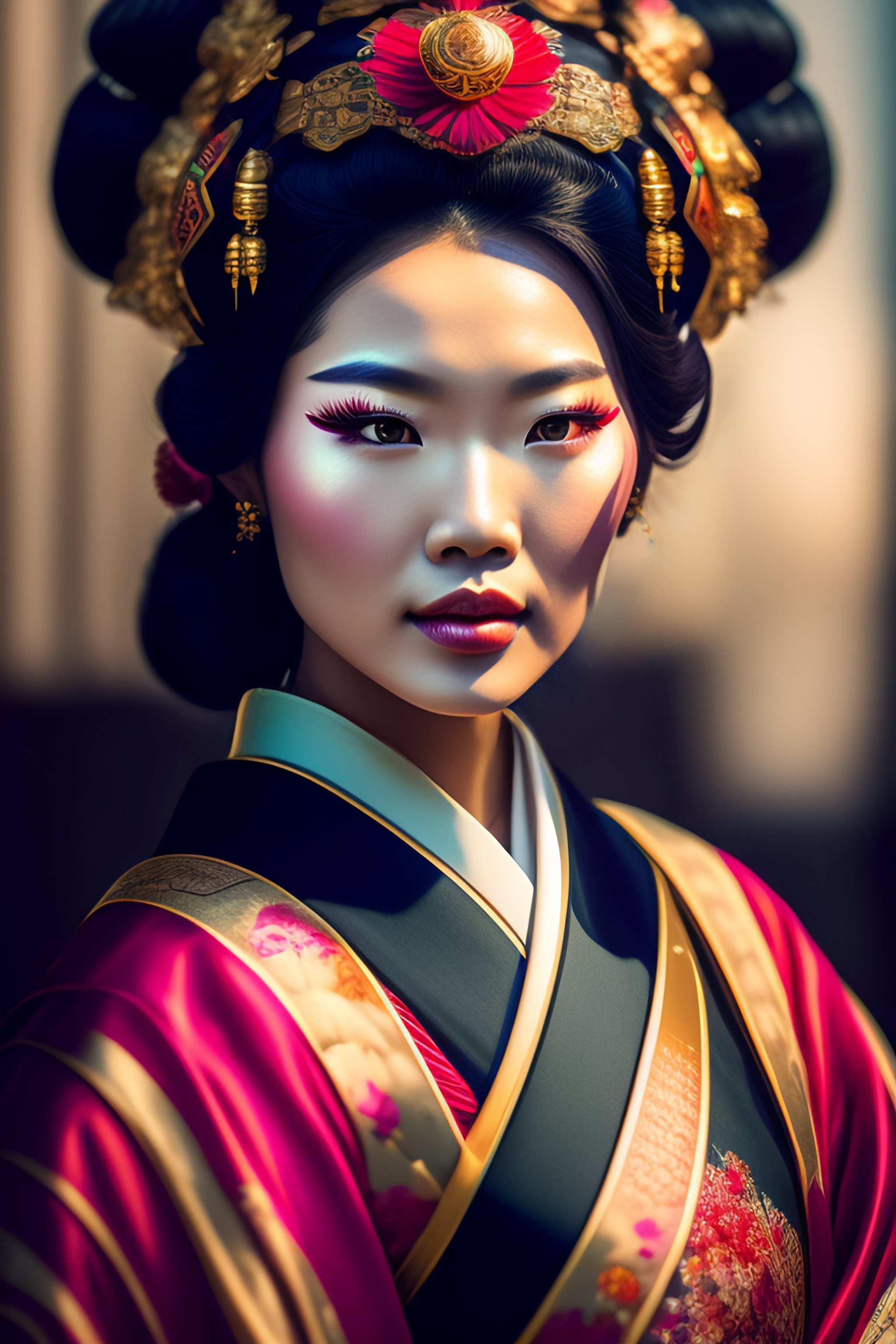 Lexica - Beautiful Asian geisha cyborg, wearing elaborate Japanese ...