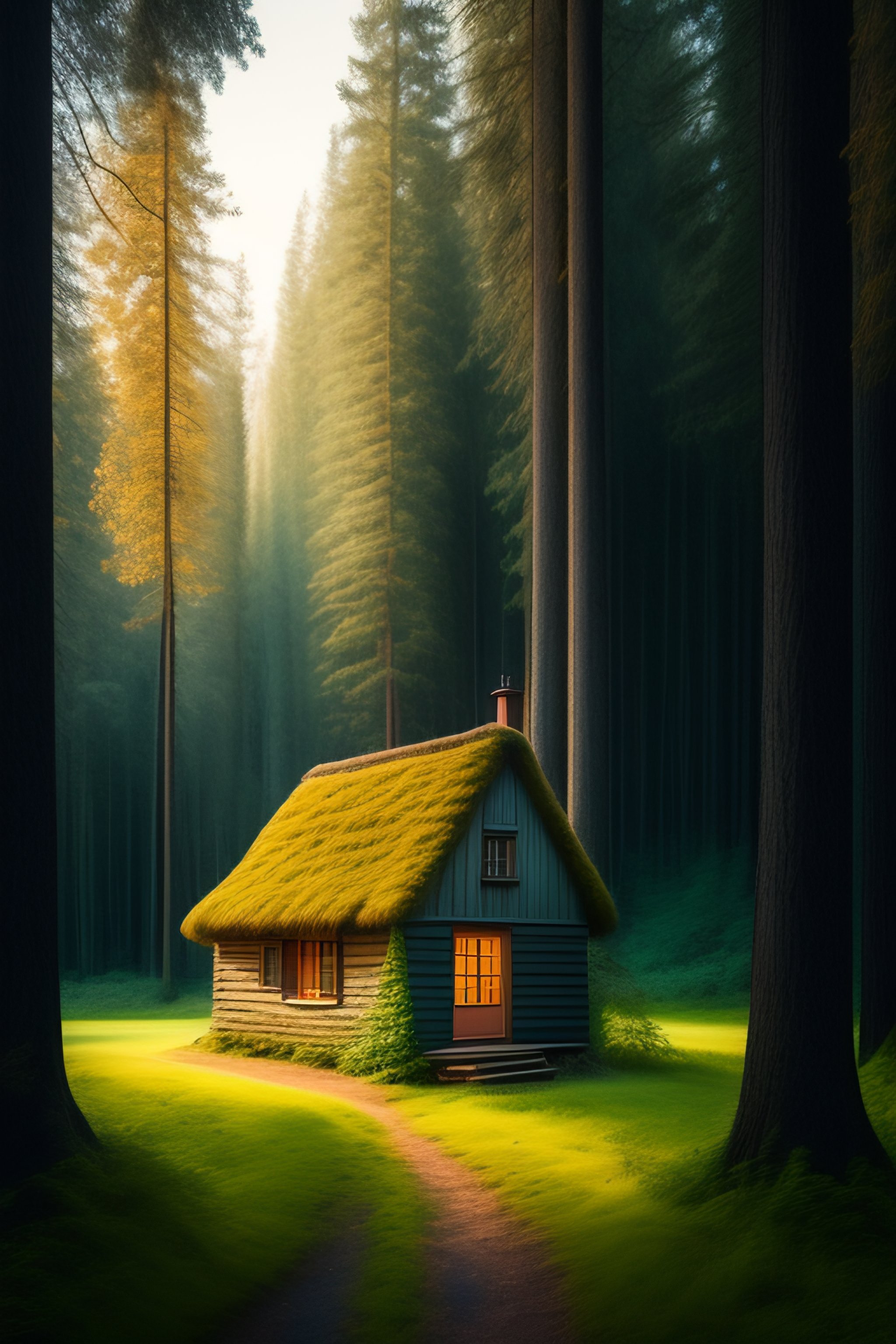 Lexica - Portrait of a small house in the woods