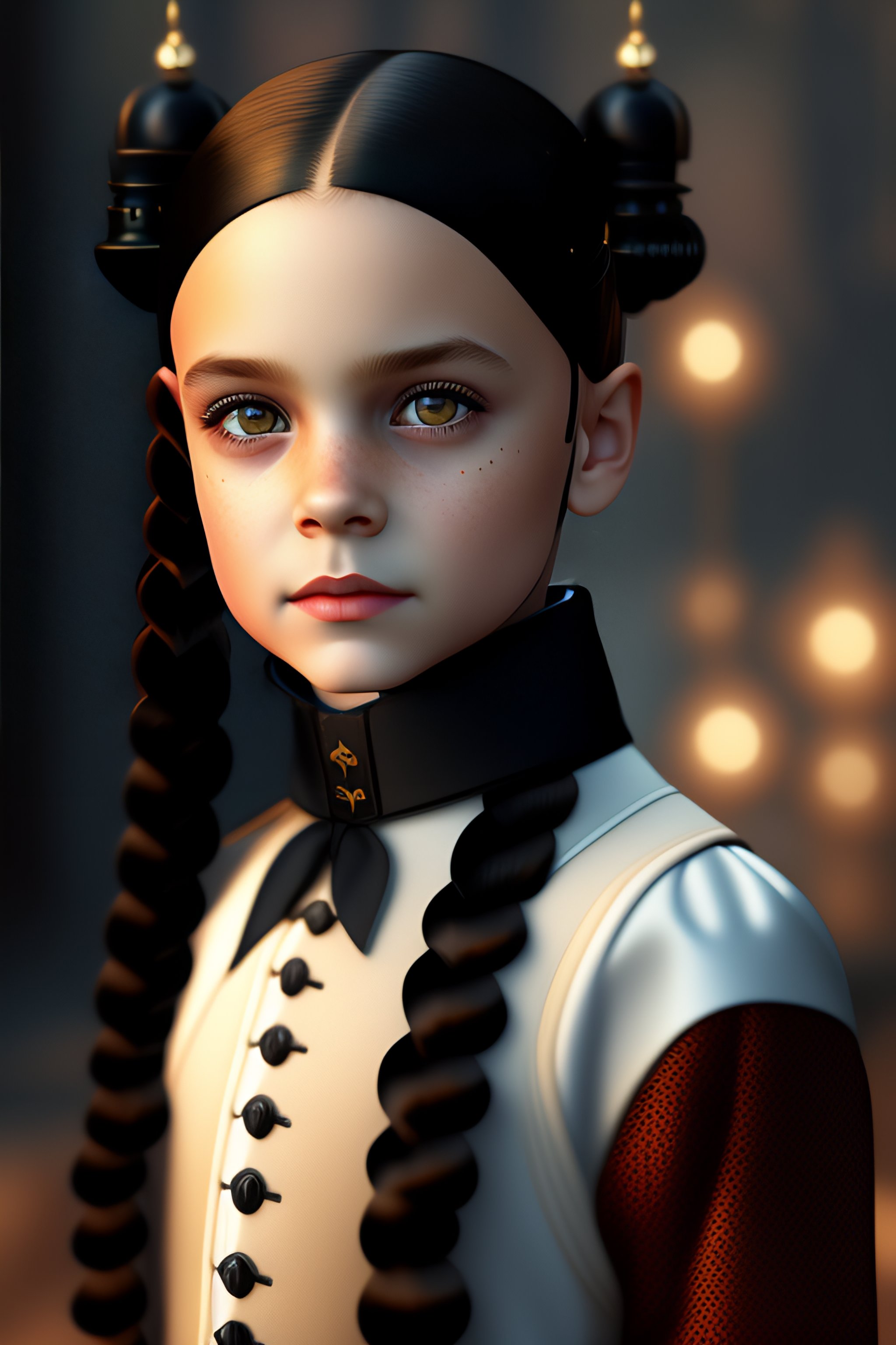 Lexica - Little kid Wednesday Addams wearing cyber looking steampunk ...