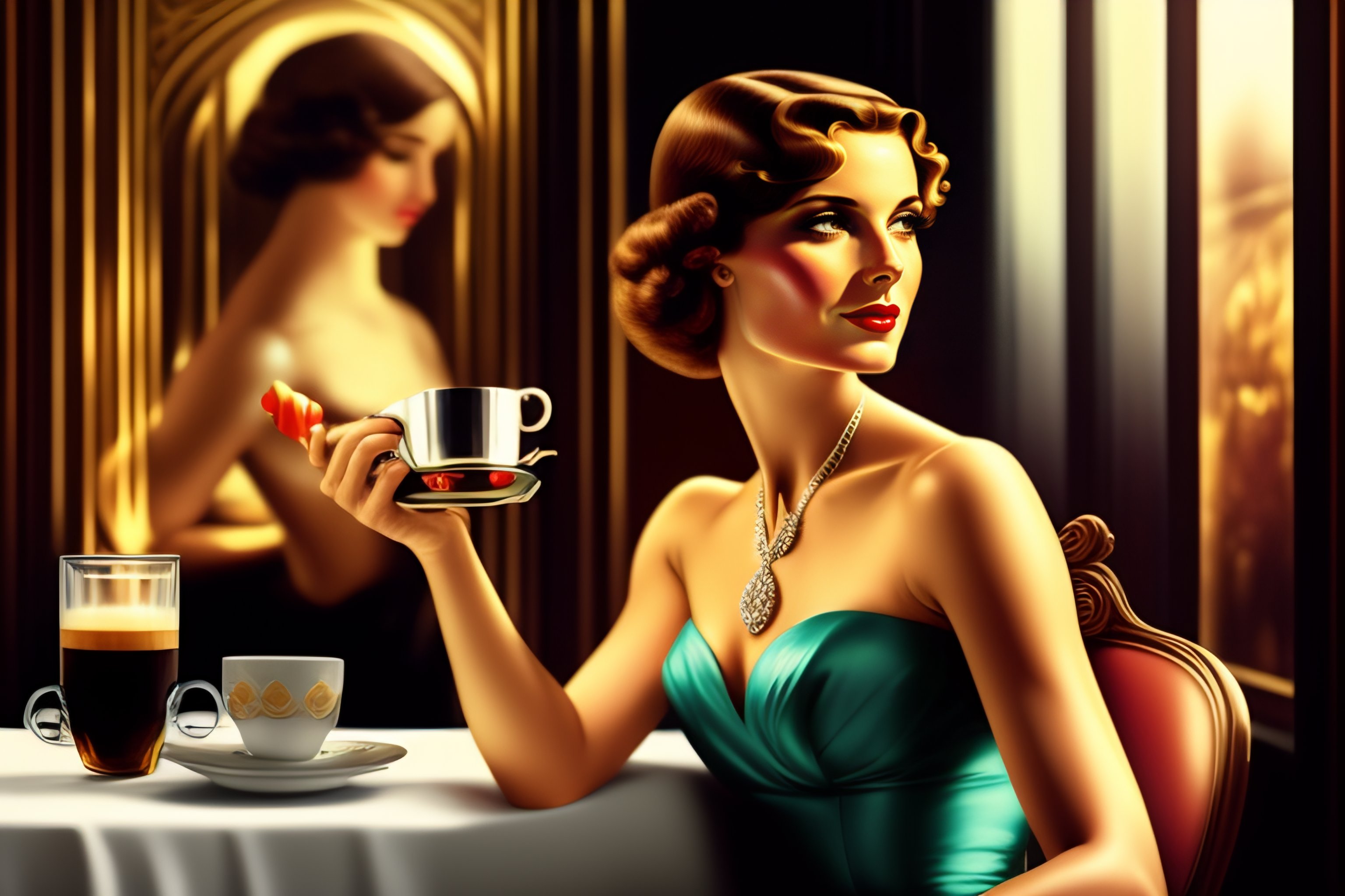 Woman Drinking Coffee Painting