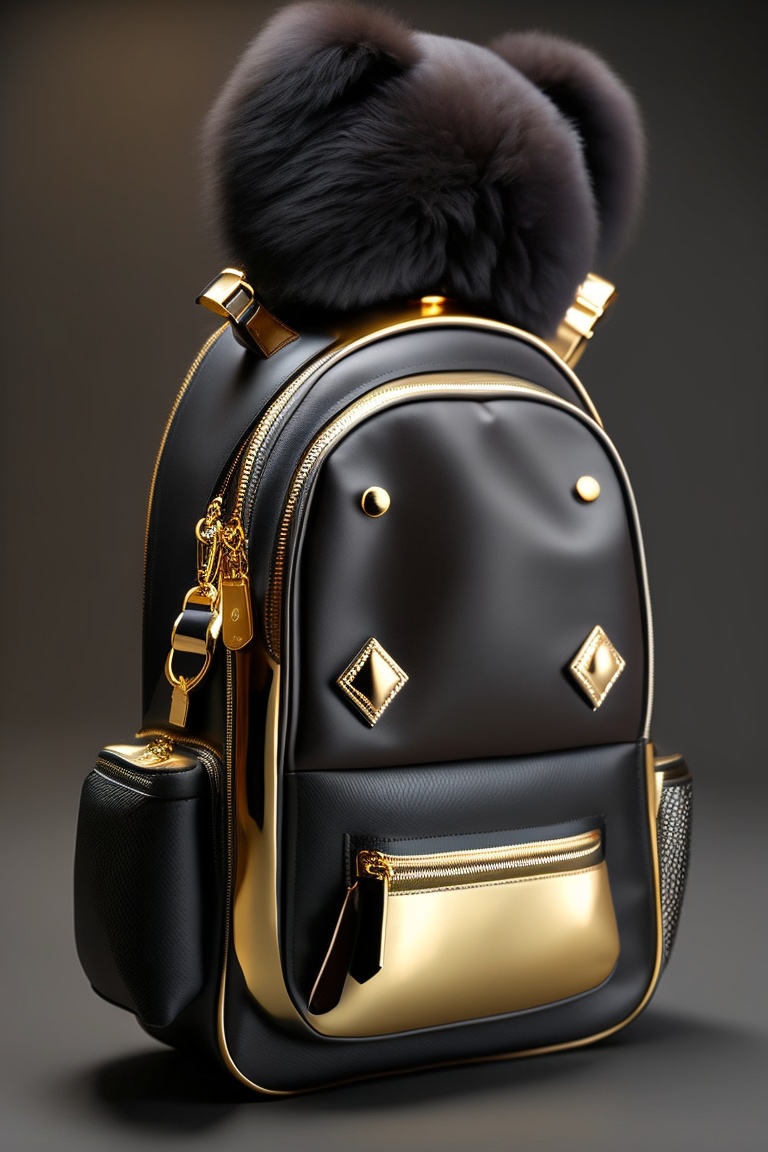 Lexica Plush teddy bear luxury bag backpack with gold accents and