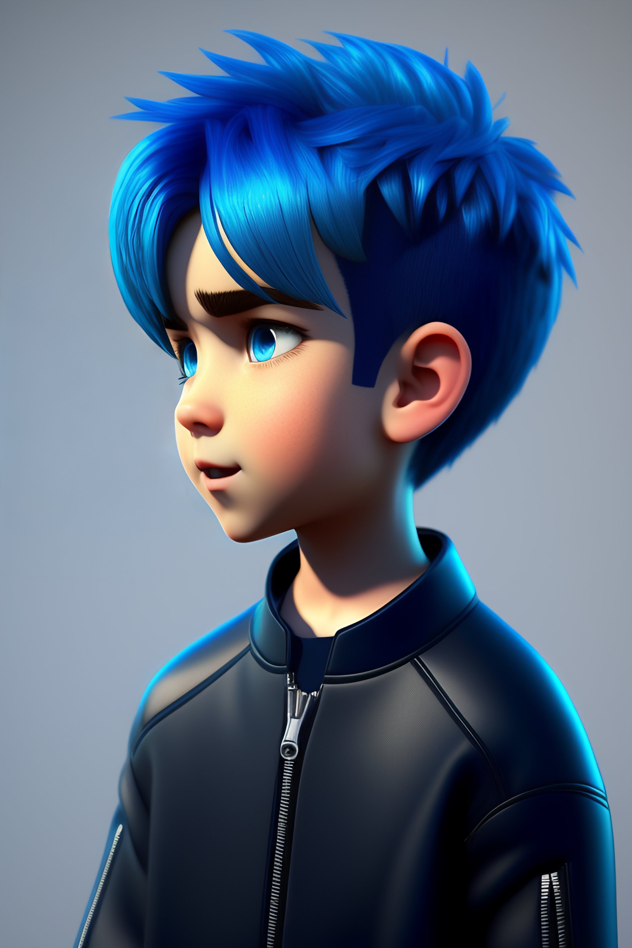 Lexica - Blue Hair Boy In Black Zipper Top, Pixar Style, 3d Style ...