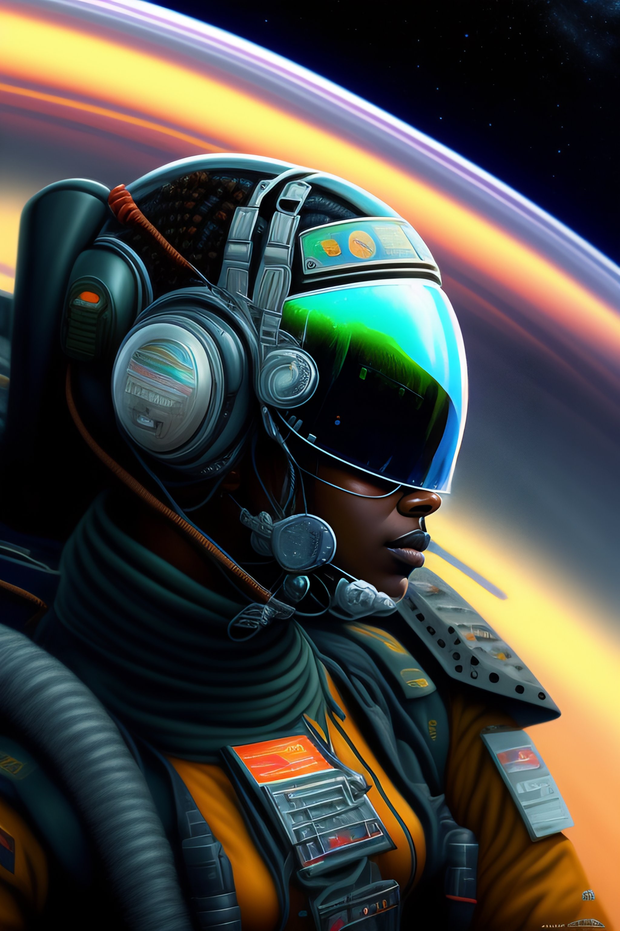 Lexica - Cyborg pilot Somalian, interior cockpit, hyperdetailed, by ...