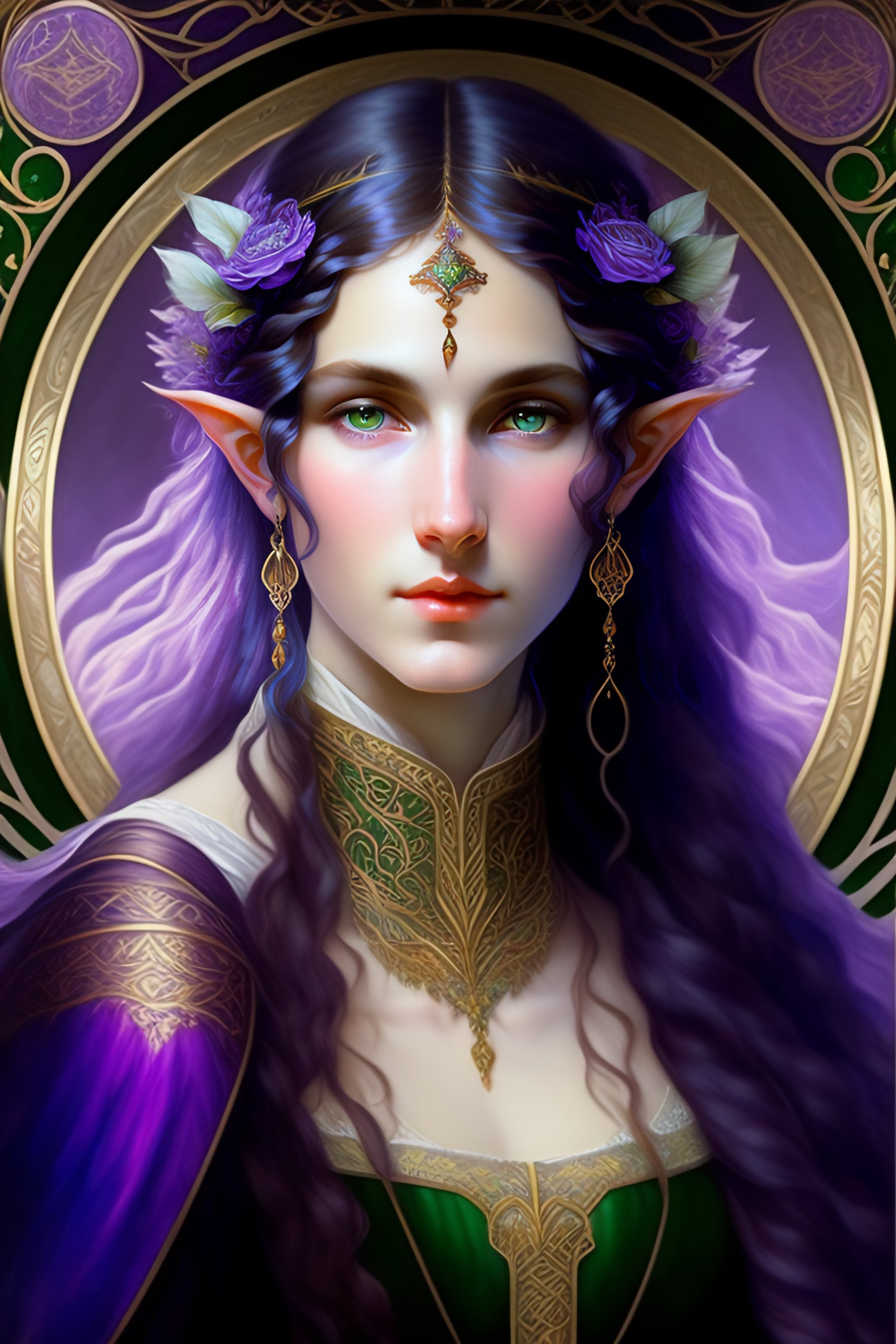Lexica - Portrait of a young elf woman with pale skin, green eyes, long ...