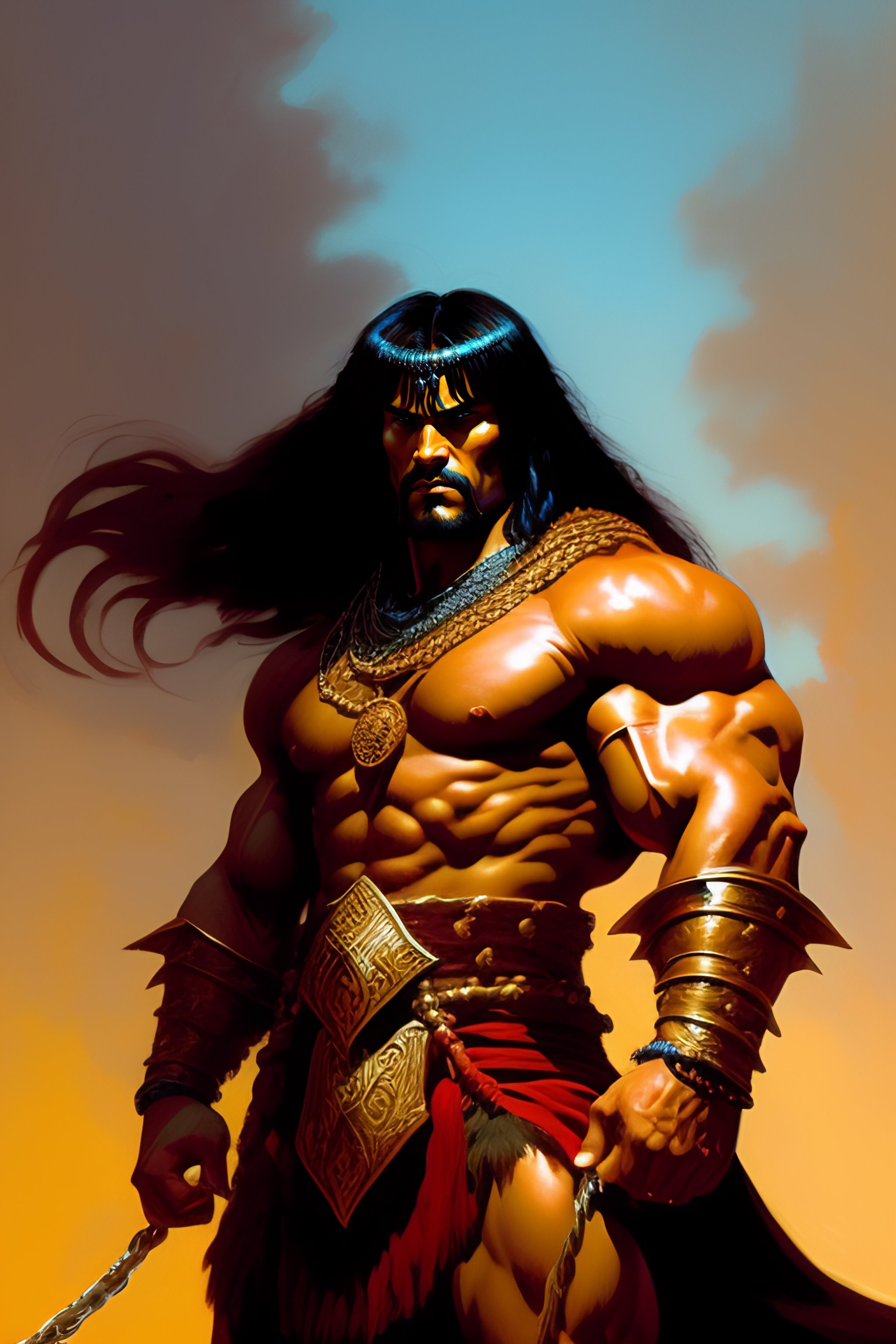 Lexica - Conan the Barbarian crouched in chains inside an arabic tend ...