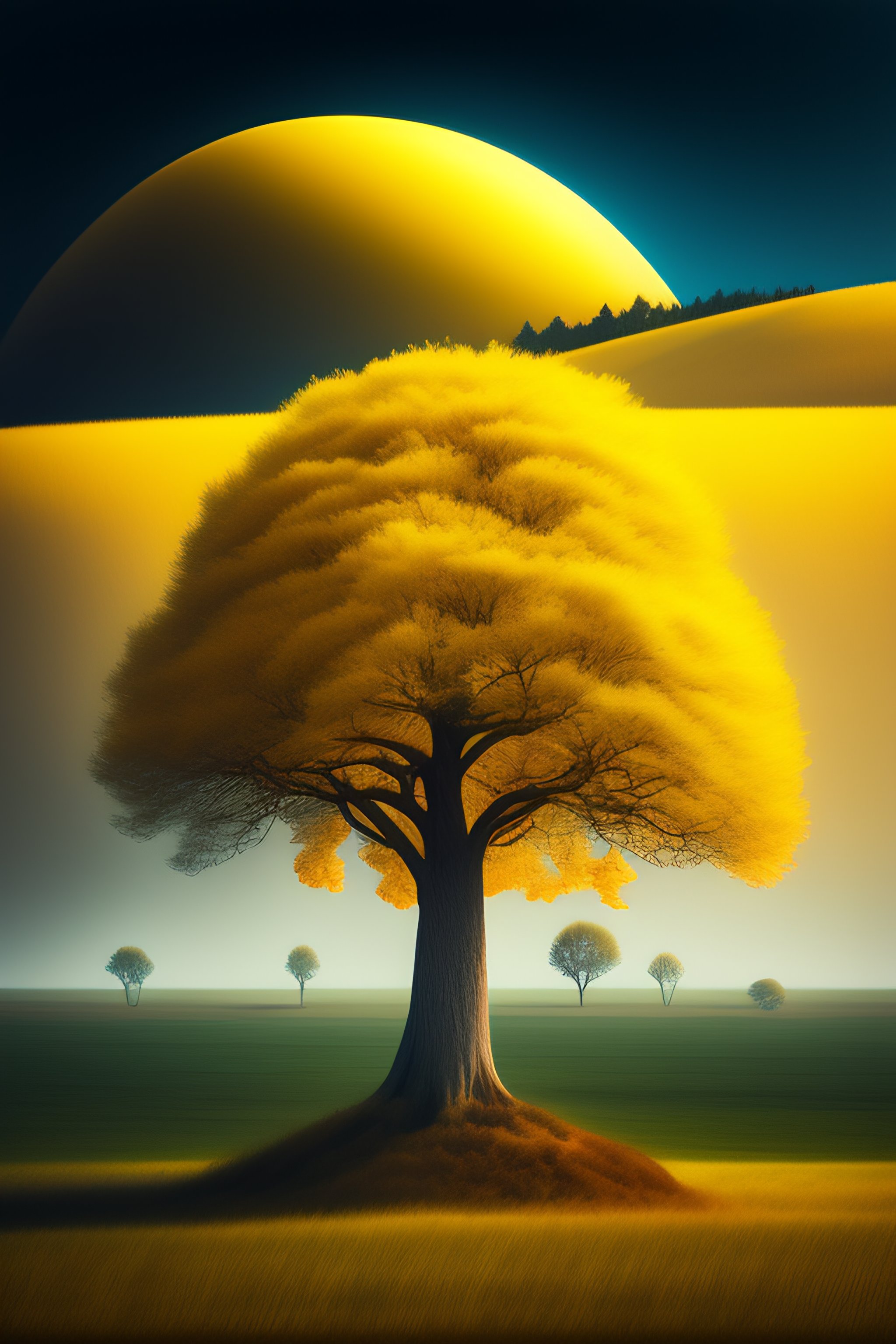Lexica - One tree alone in the middle of a yellow sea