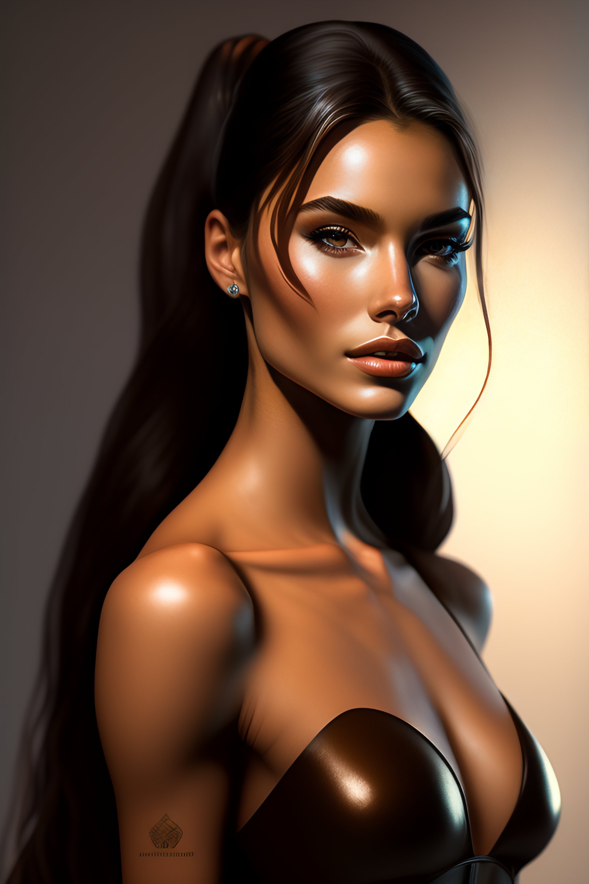 Lexica - Professional portrait of a perfect young sexy female model,  perfect body, long brown hair in a ponytail, by artgerm and moebius,  beautiful, ...