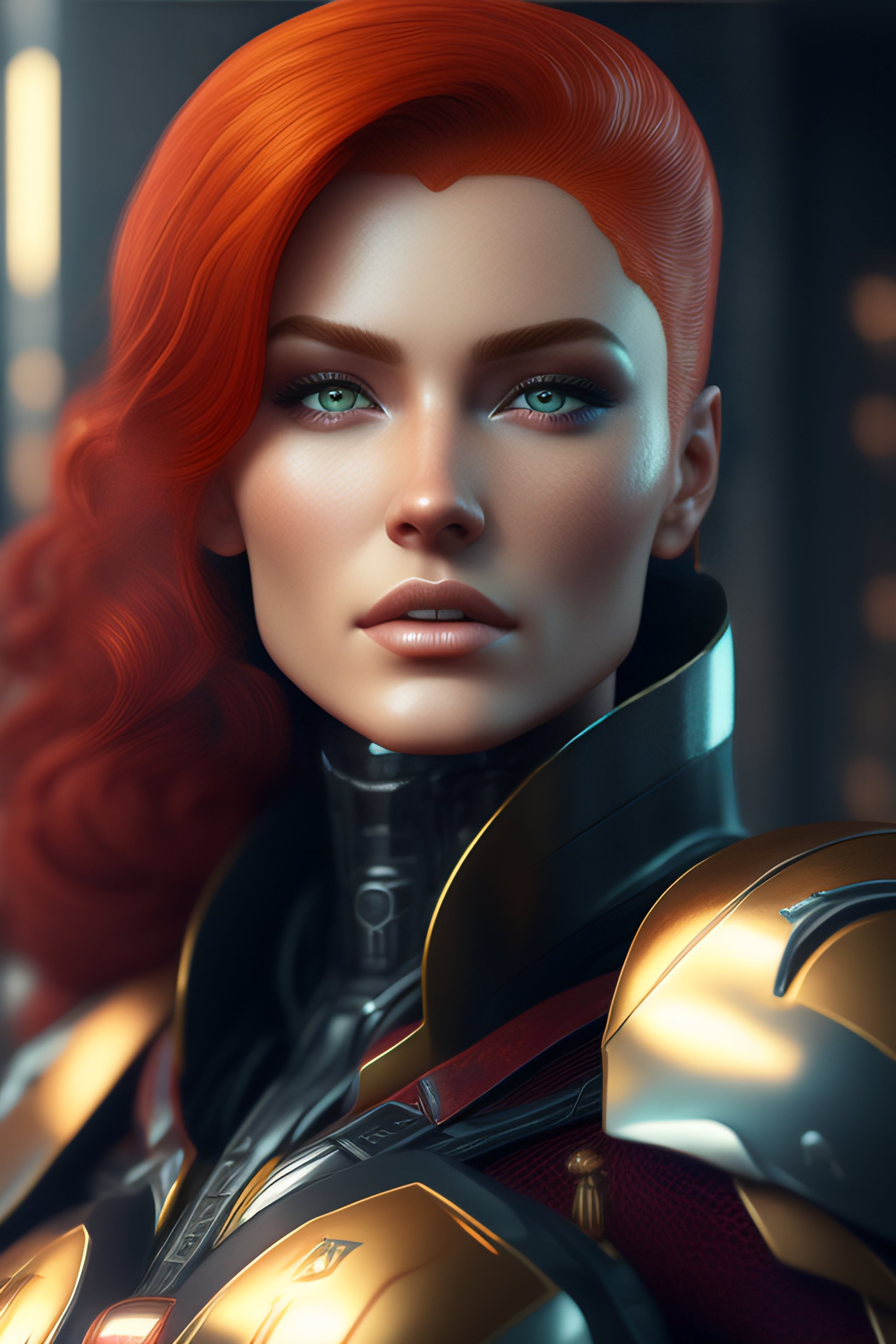 Lexica - Portrait painting of a cybernetic woman with red hair power ...