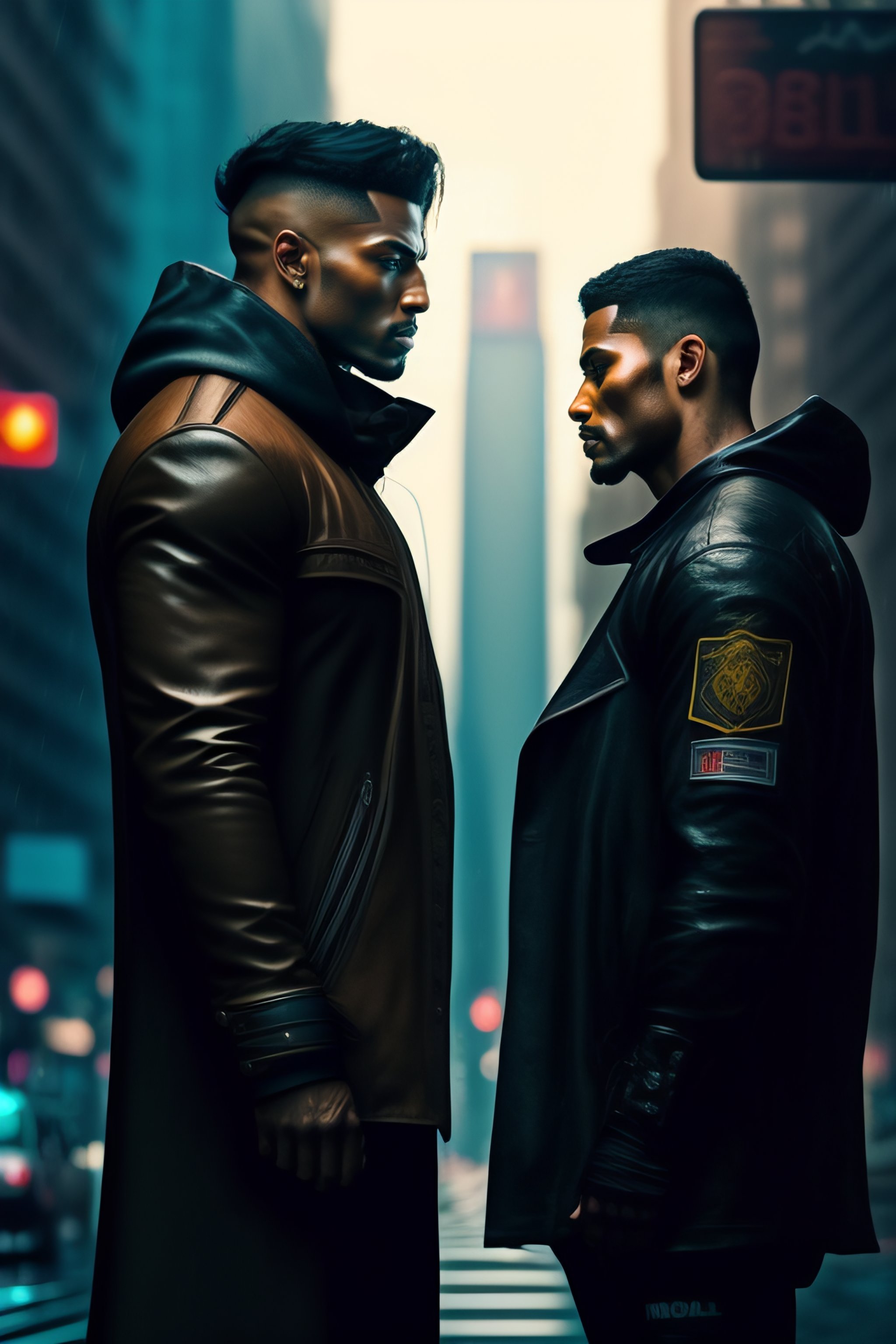 Lexica - Two men standing very close to each other and facing each ...