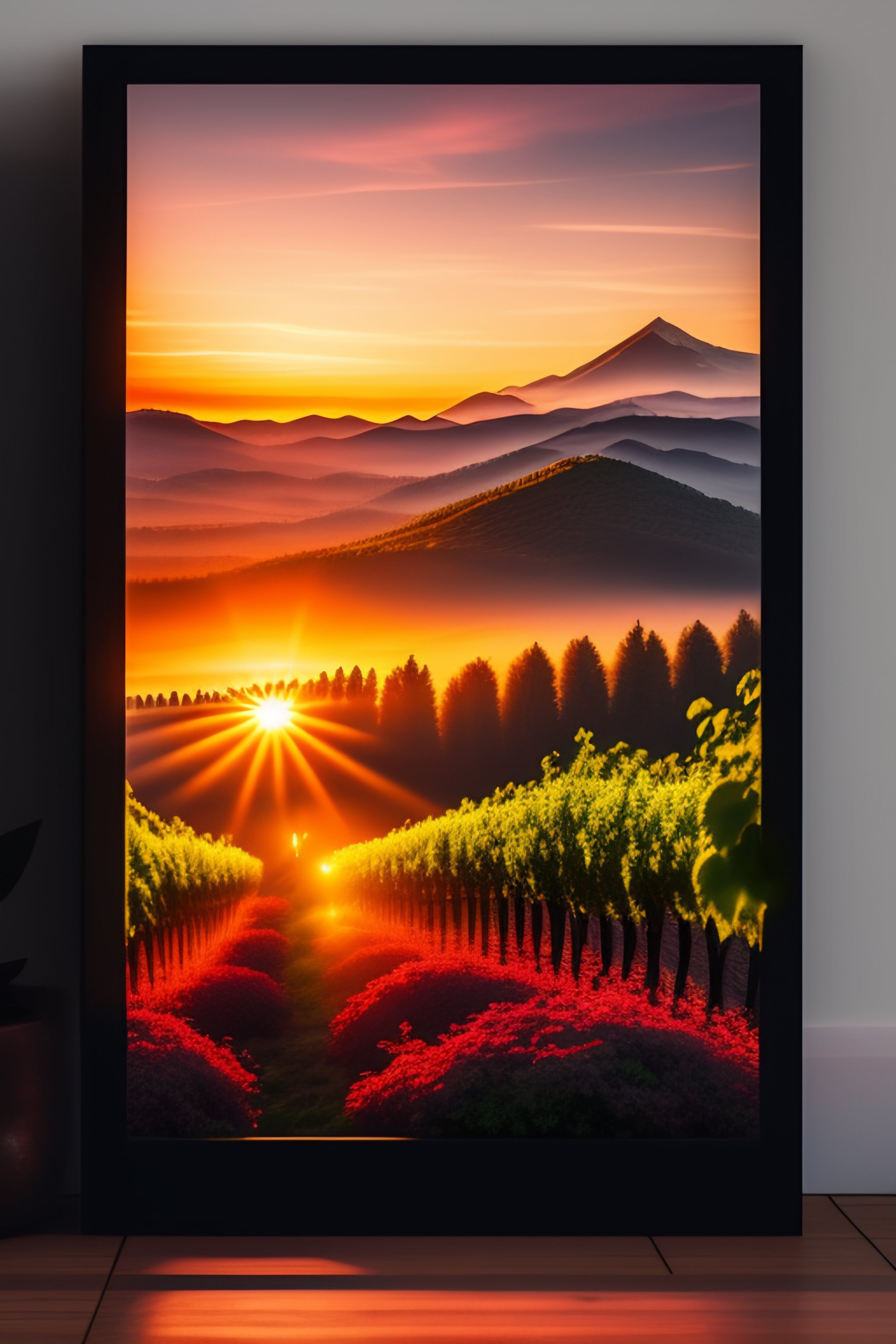 Lexica - Photo of a wineyard in a landscape with a mountain, sunset, 8k ...