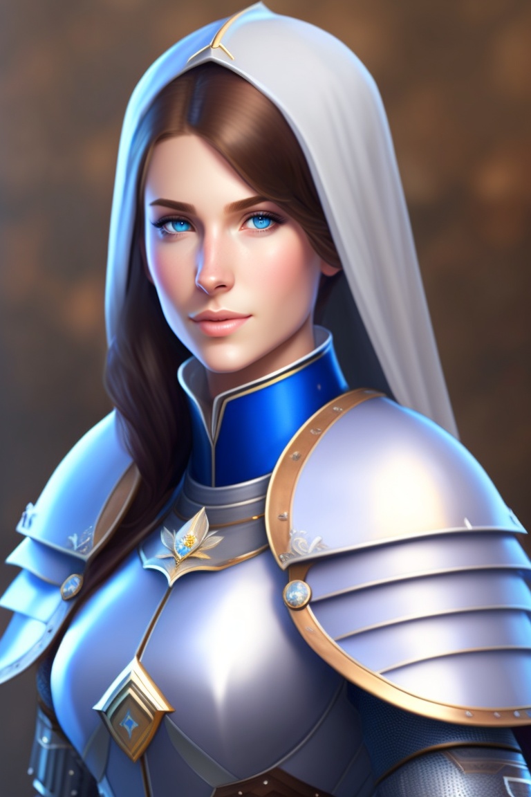 Lexica - #Portrait #FemaleKnight #FrontView #BrownHair #BlueEyes # ...