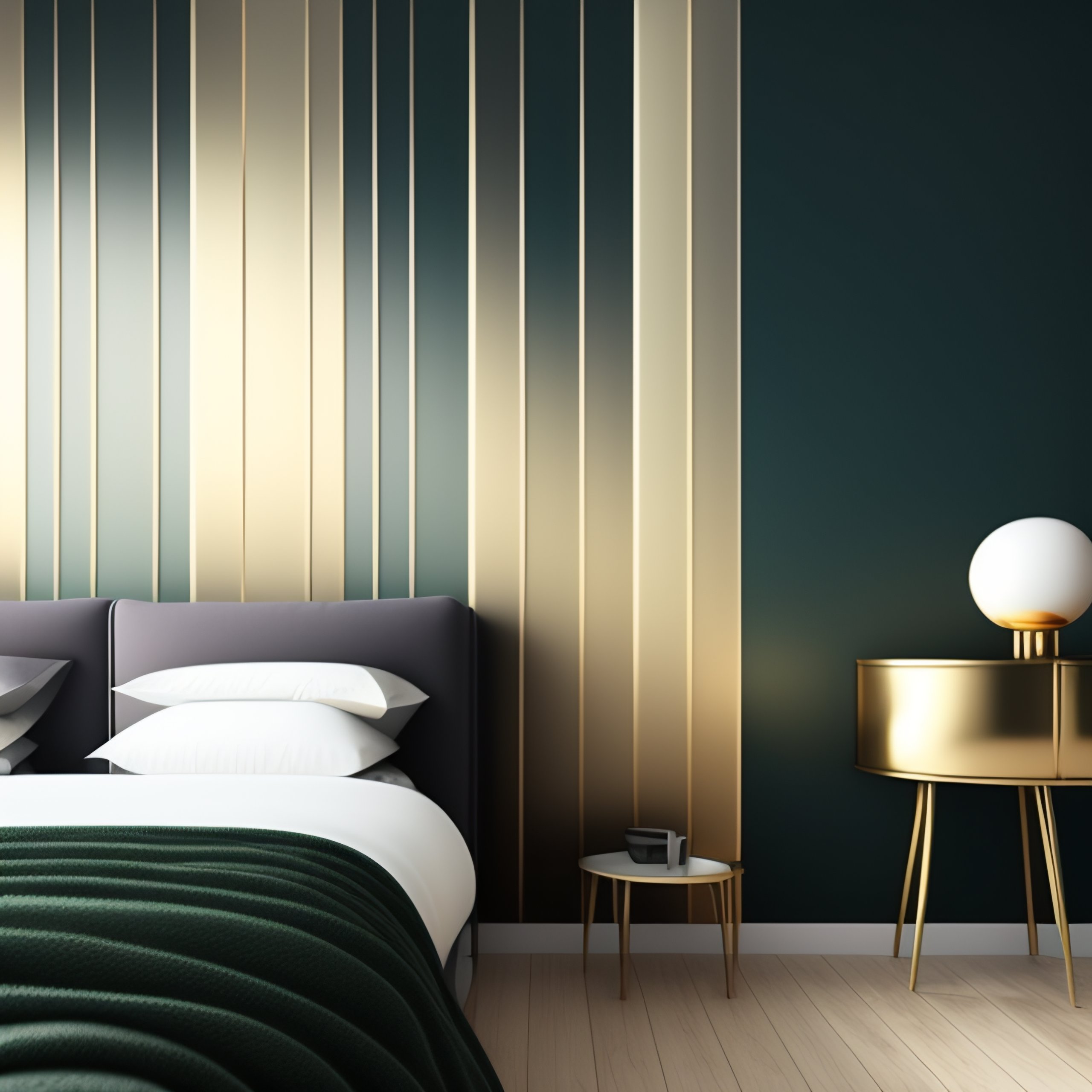 Lexica Seagreen and golden small bedroom golden tape lines on wall