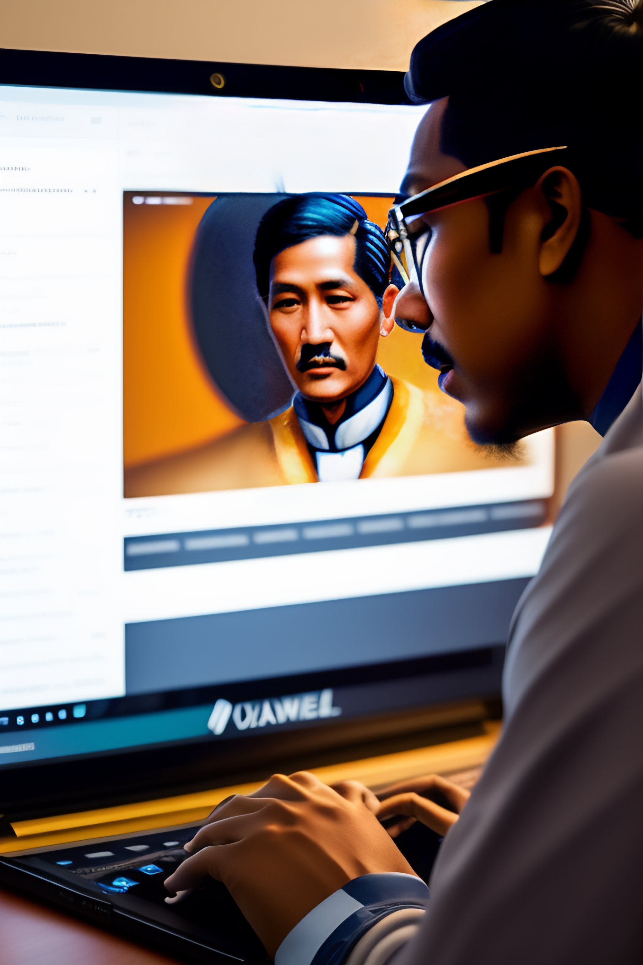Lexica - Jose Rizal working on a laptop, wearing a shirt with OpenAI ...