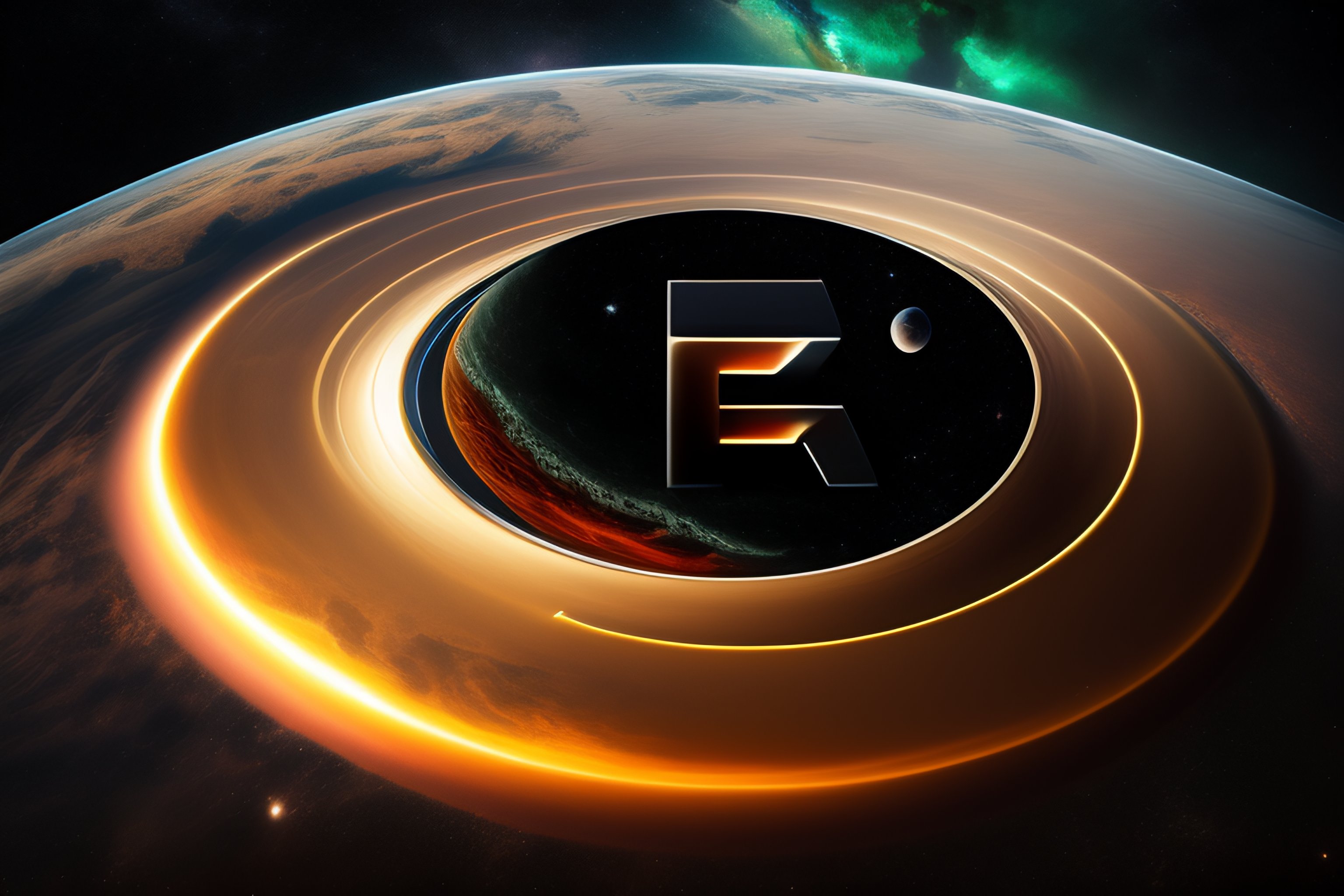 Lexica - Earth in the space with the letter R on it logo