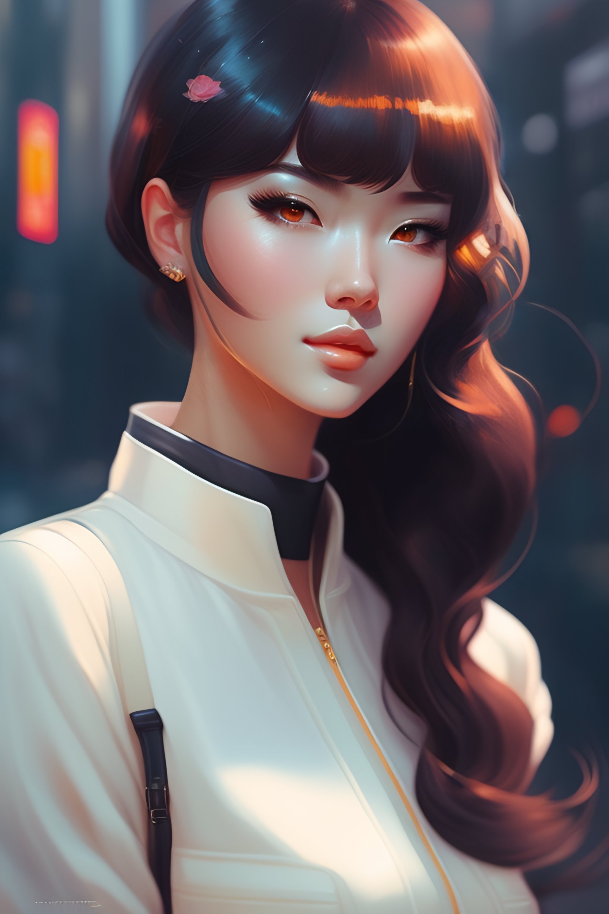 Lexica Elegant Girl In Urban Outfit Cute Fine Face Rounded Eyes Digital Painting Fan Art