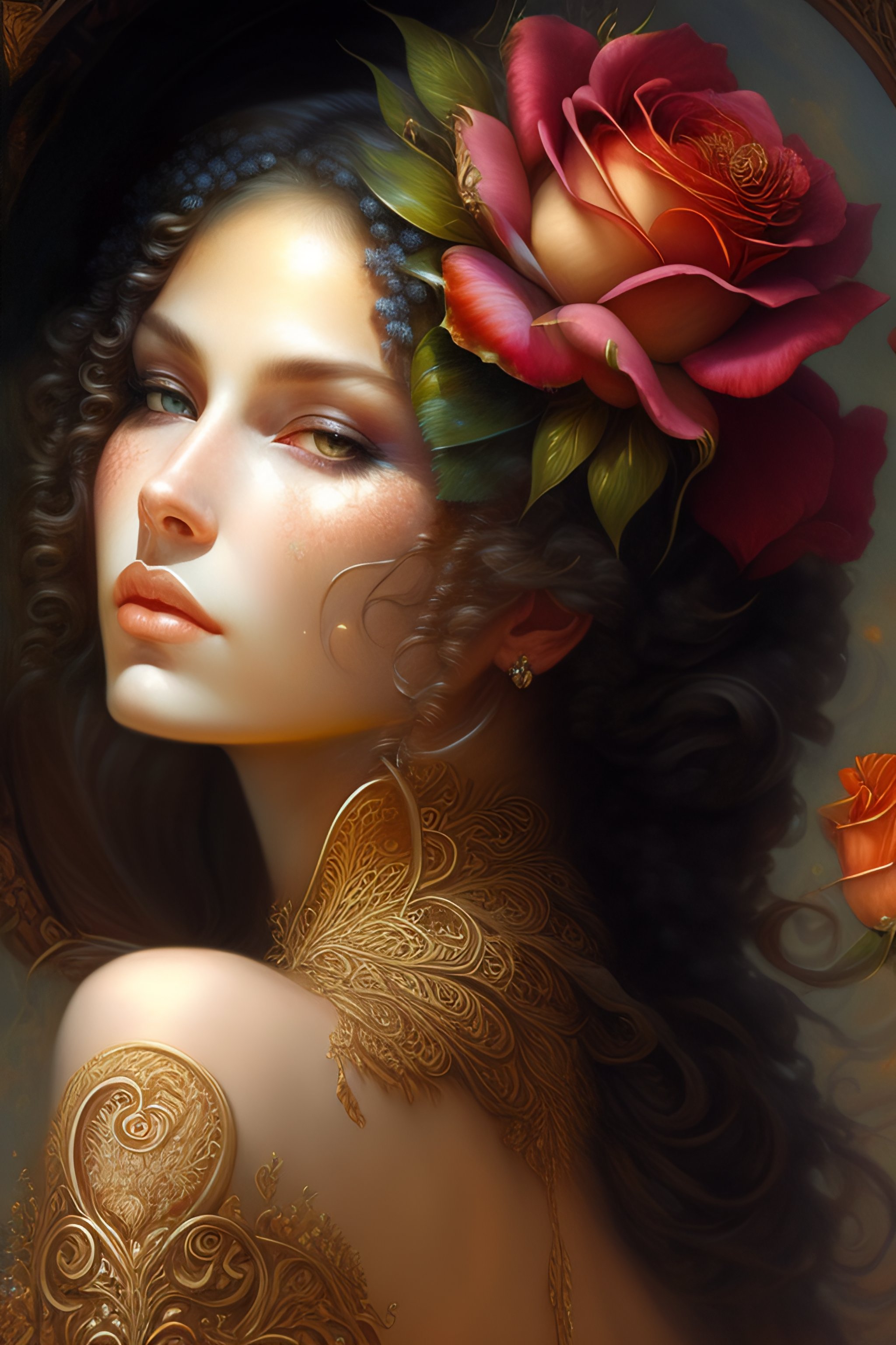 Lexica - Magnificent fantasy stylized rose intertwined with scrollwork ...