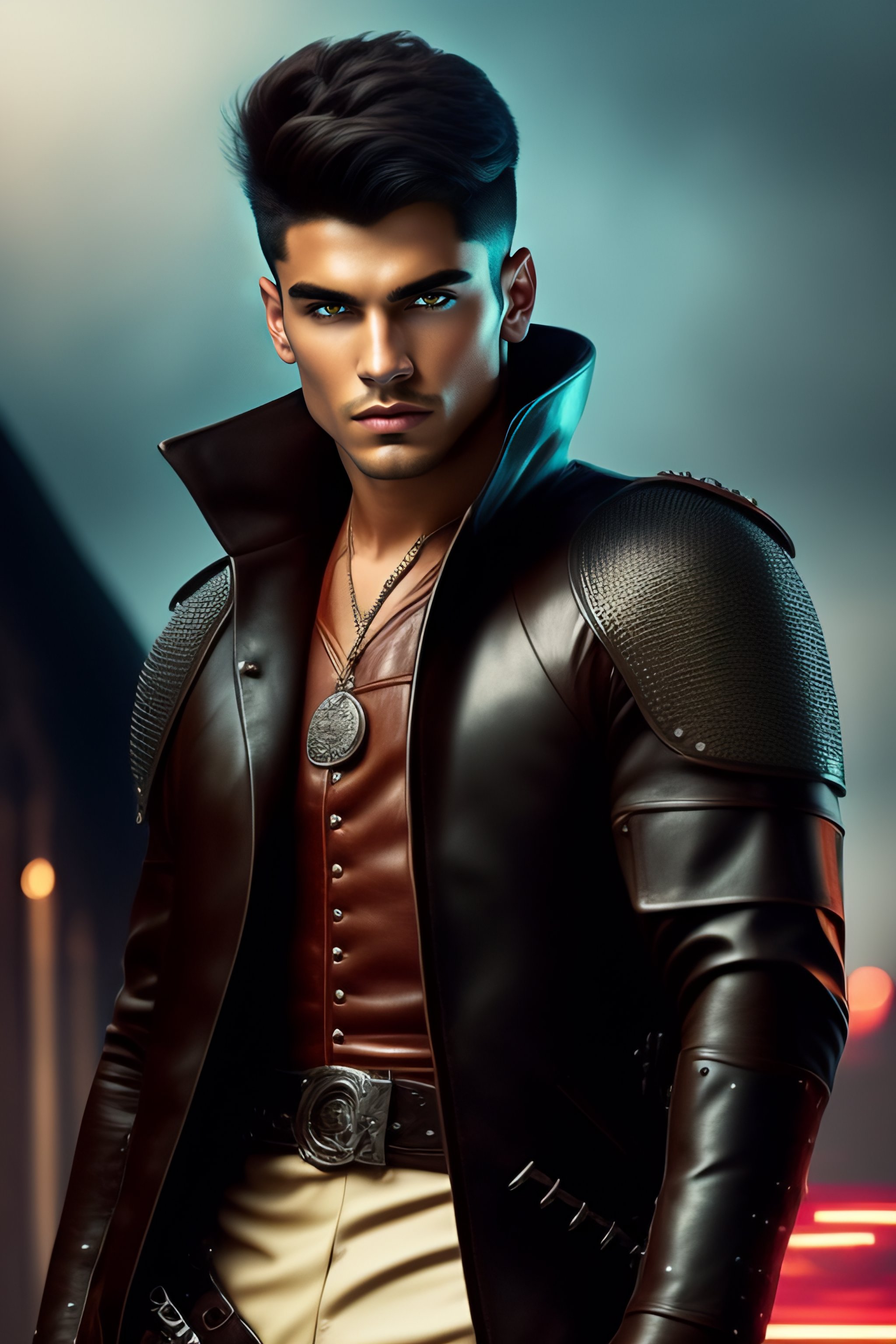 Lexica - Young men short-haired medieval outlaw in leather jacket with ...
