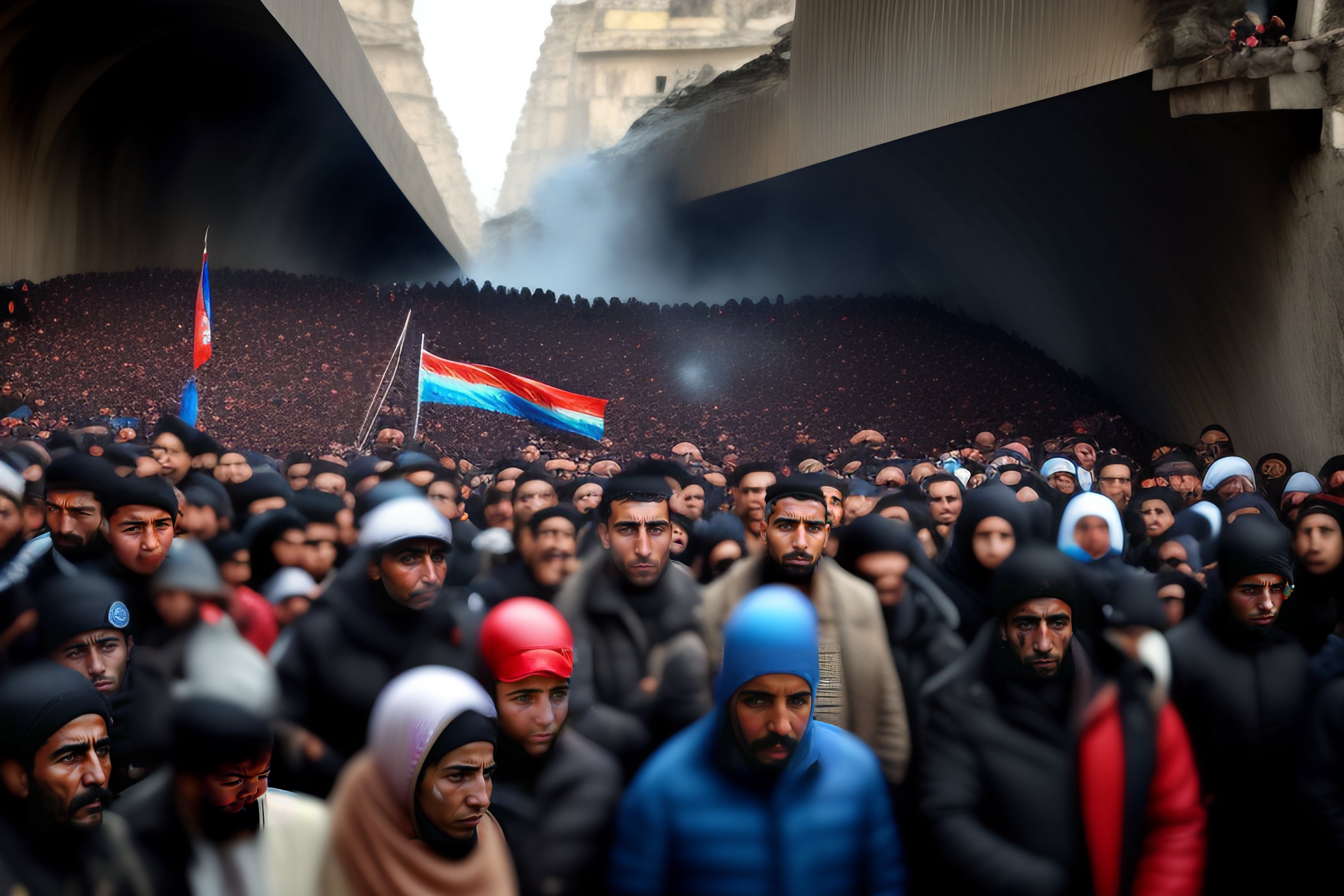 Lexica - The image of crowd who've been survived after the collapse ...