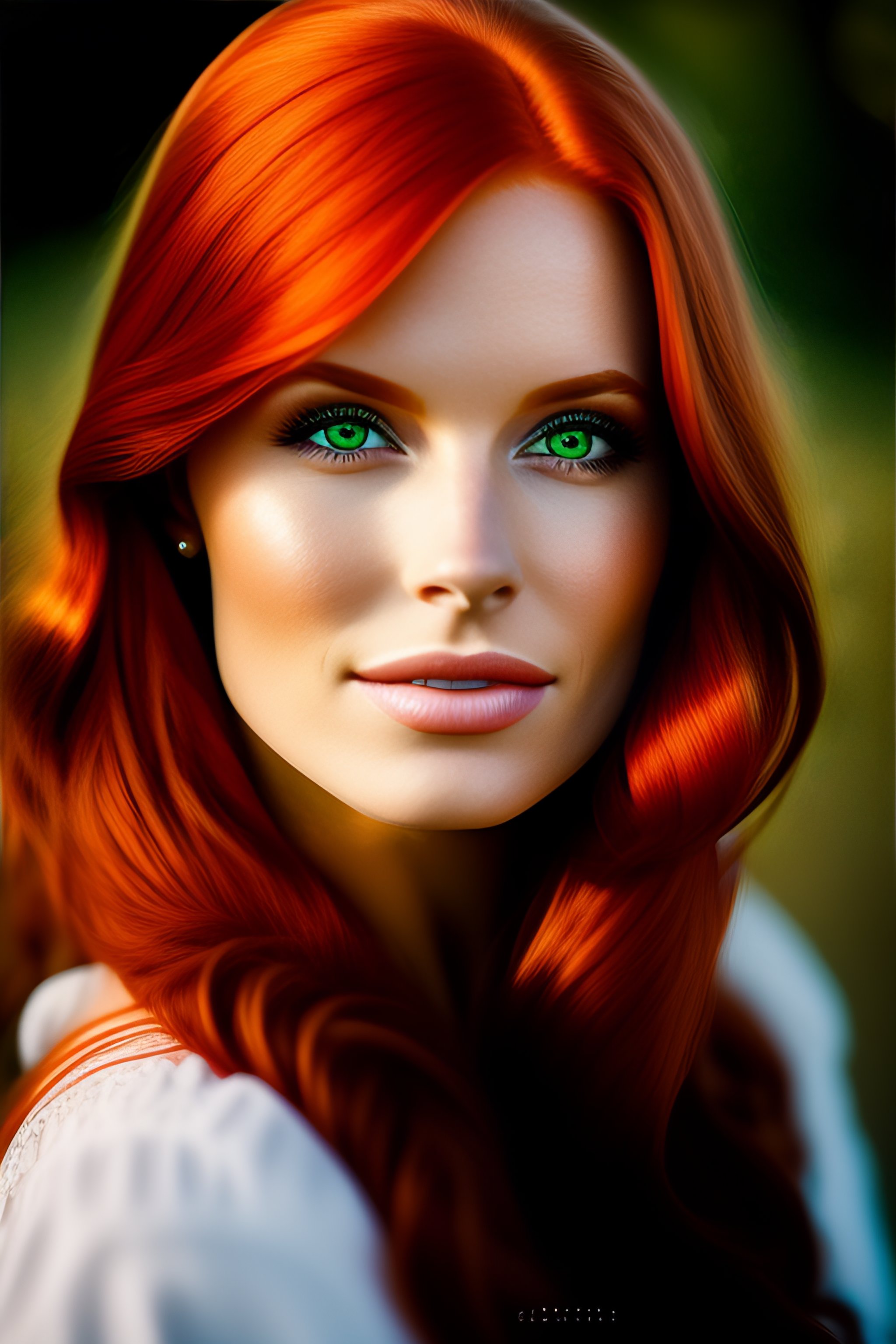 Lexica A Portrait Of A Redhead Beautiful Girl Green Eyes Highly Detailed 8 5 Mm F 1 2 