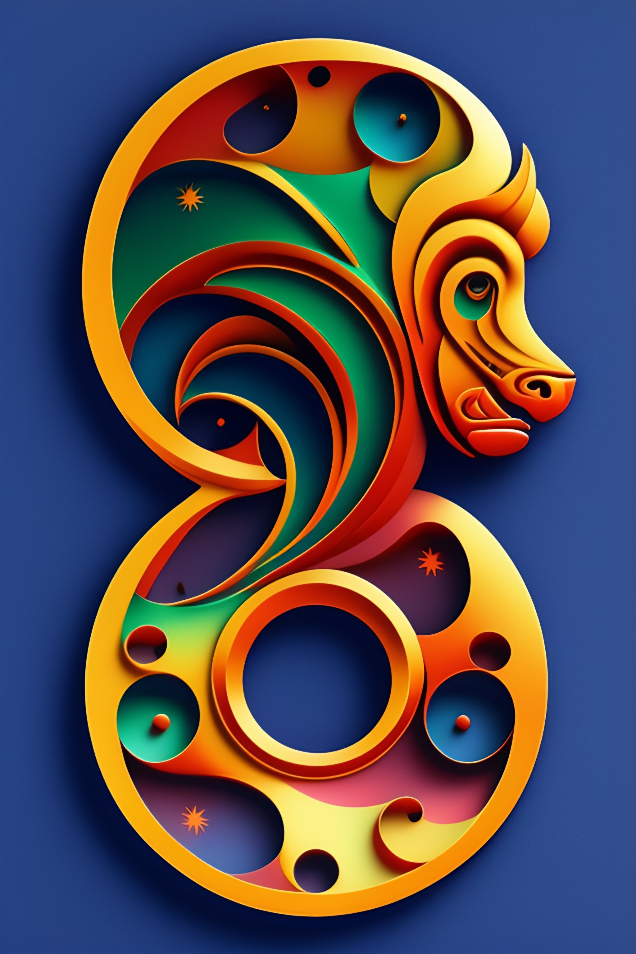 Lexica - Make a 2d monogram of a friendly barracuda head. geometric style