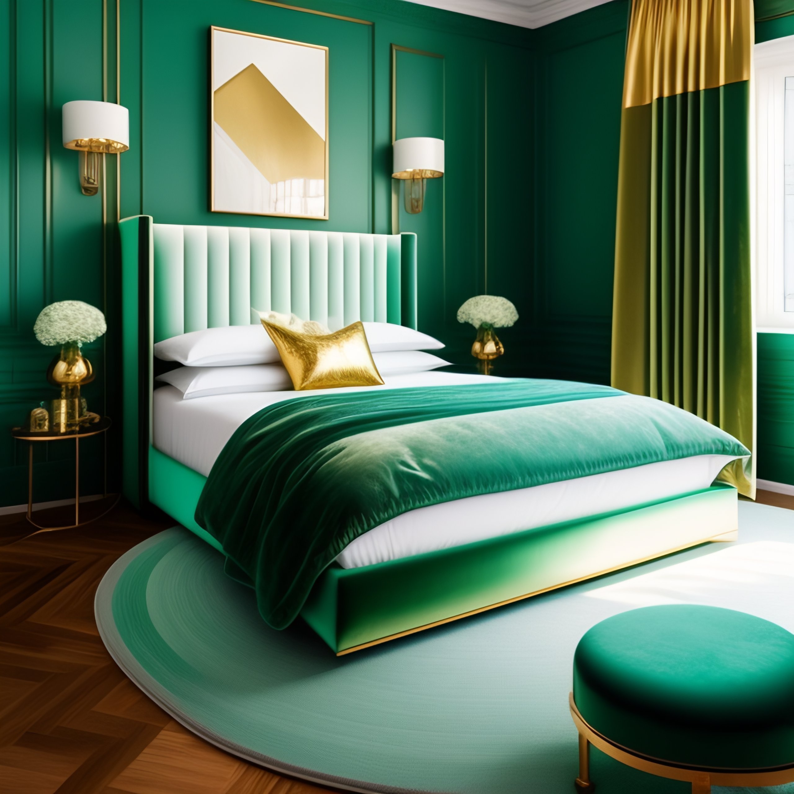 Lexica - Sea green and golden bedroom design