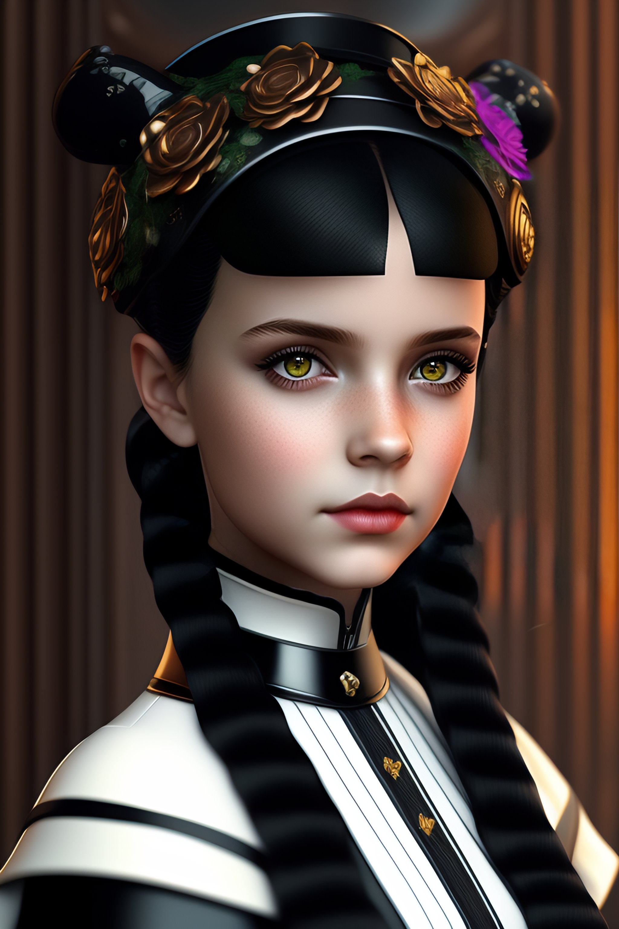 Lexica - Young Wednesday Addams stunning cyberpunk steampunk with black ...