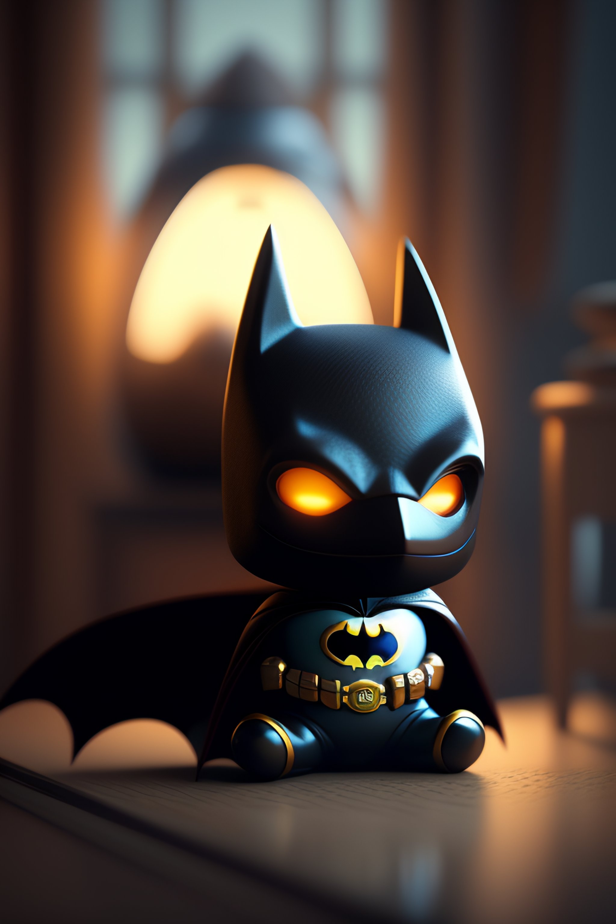 Lexica - Cute small humanoid batman sitting in front of laptop ,unreal  engine, cozy indoor lighting, artstation, detailed, digital  painting,cinematic...