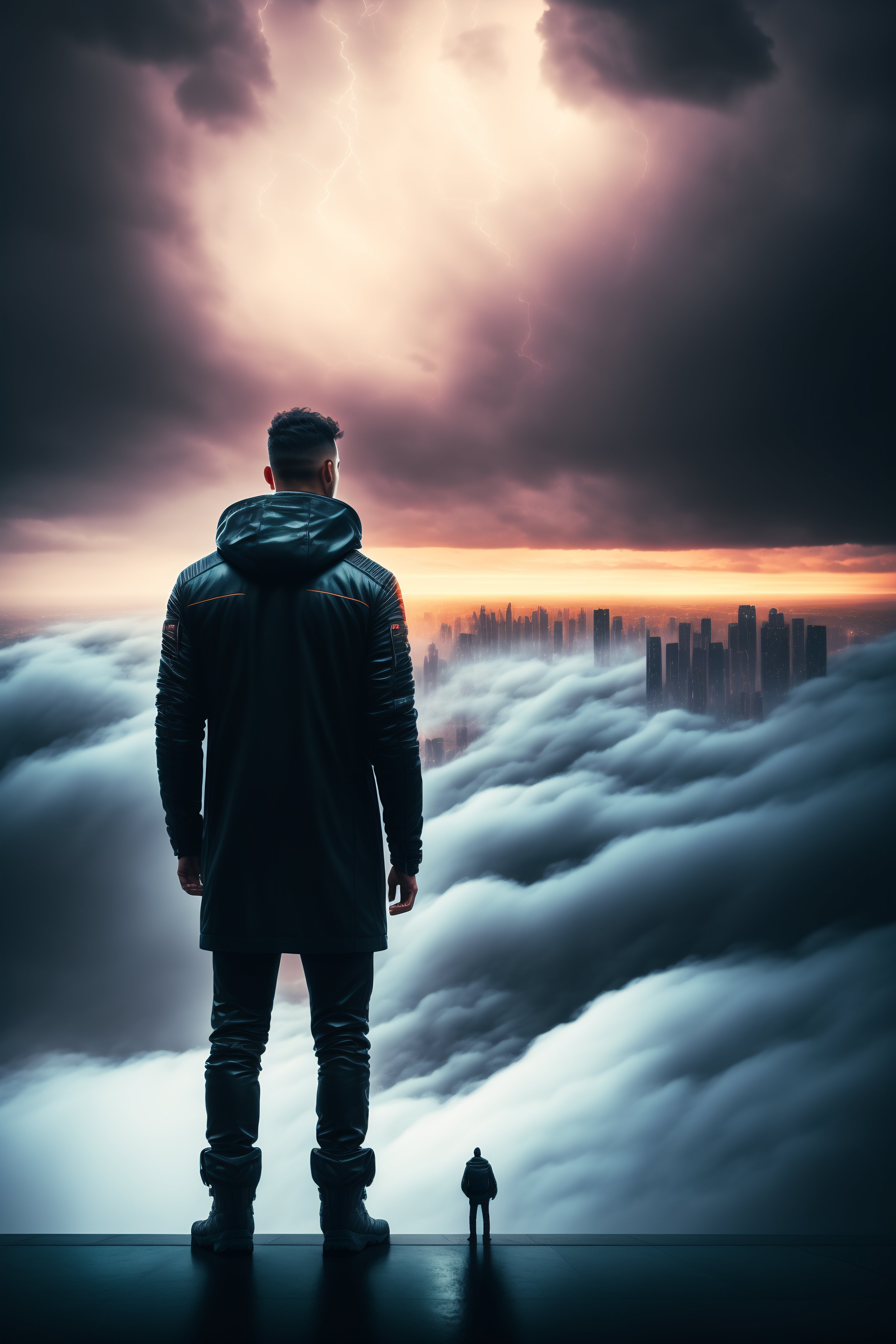 Lexica - Man standing on the edge of a skyscraper in a cyberpunk city ...