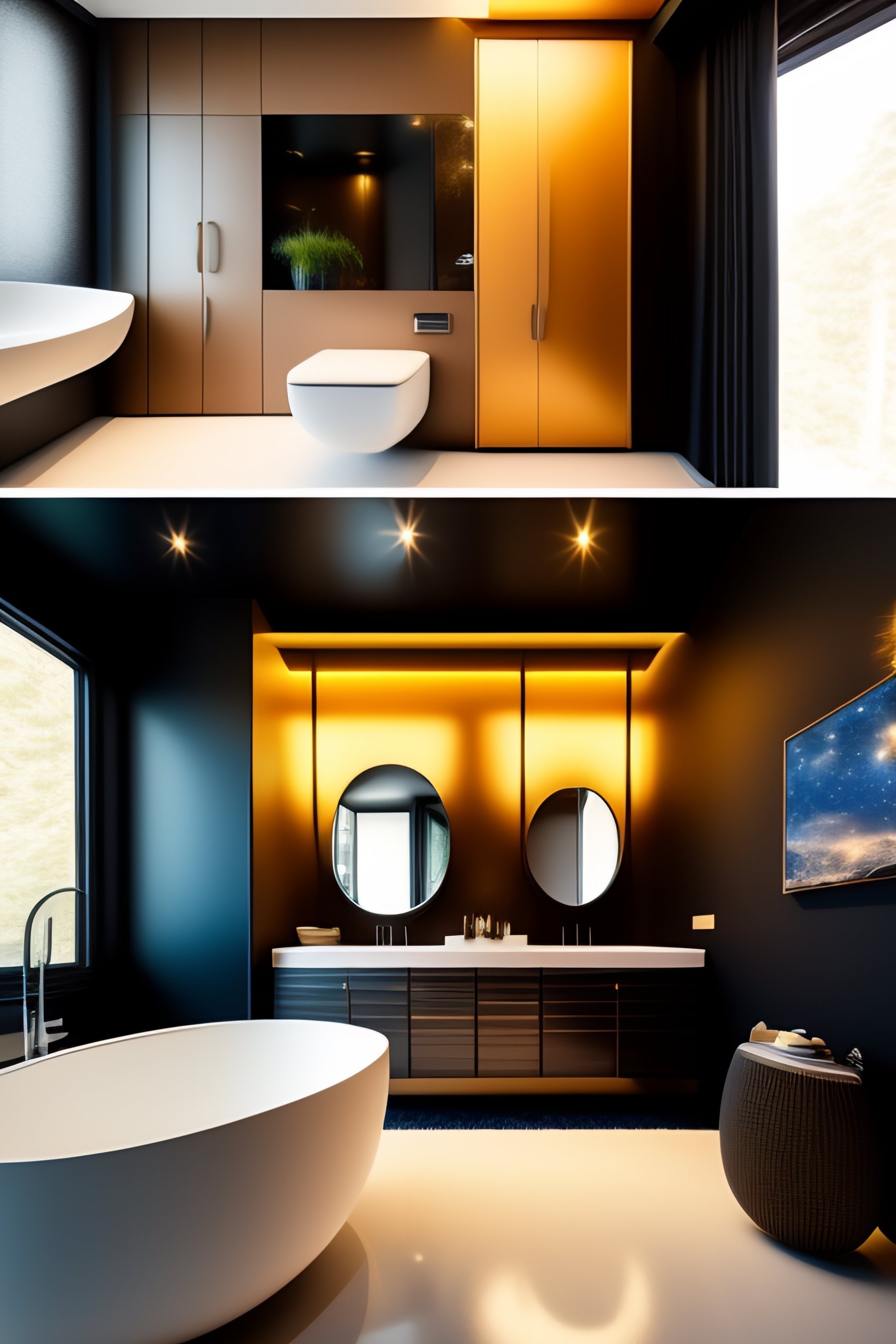 Lexica Retro futuristic half bath in space