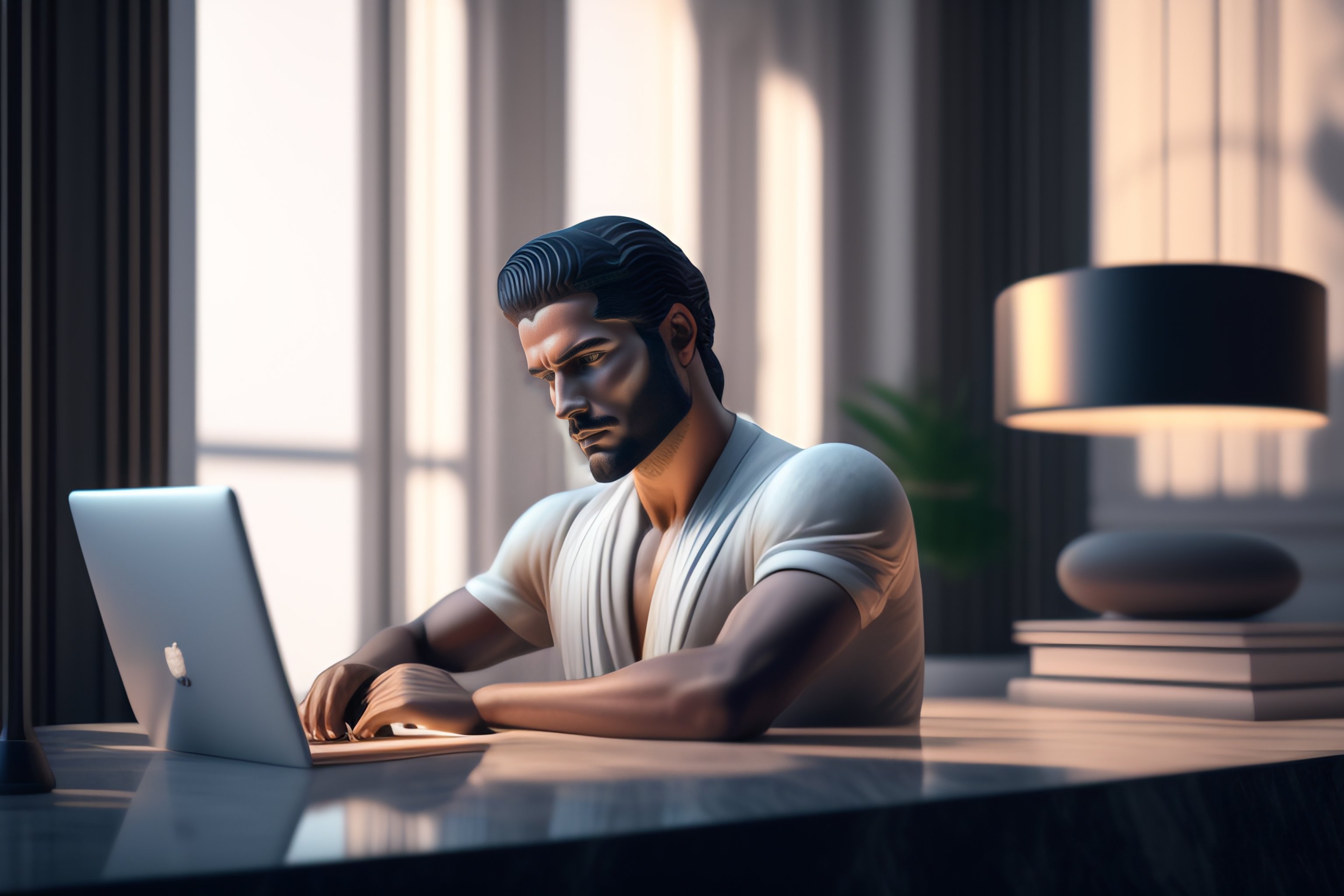 Lexica - A portrait of a marble statue man coding on his computer, in ...