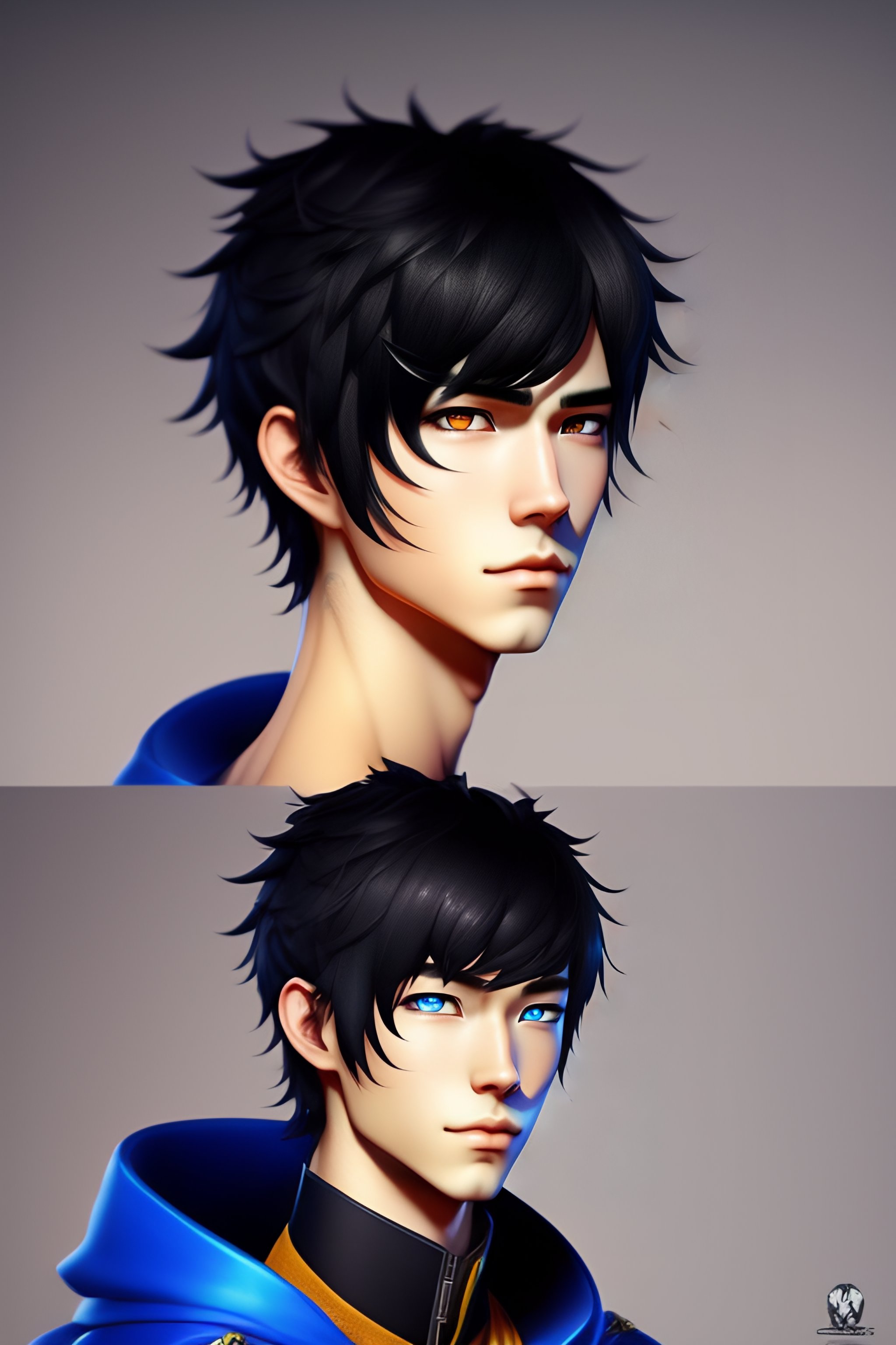 Lexica - Anime boy, black hair, blue eyes, photorealistic, highly