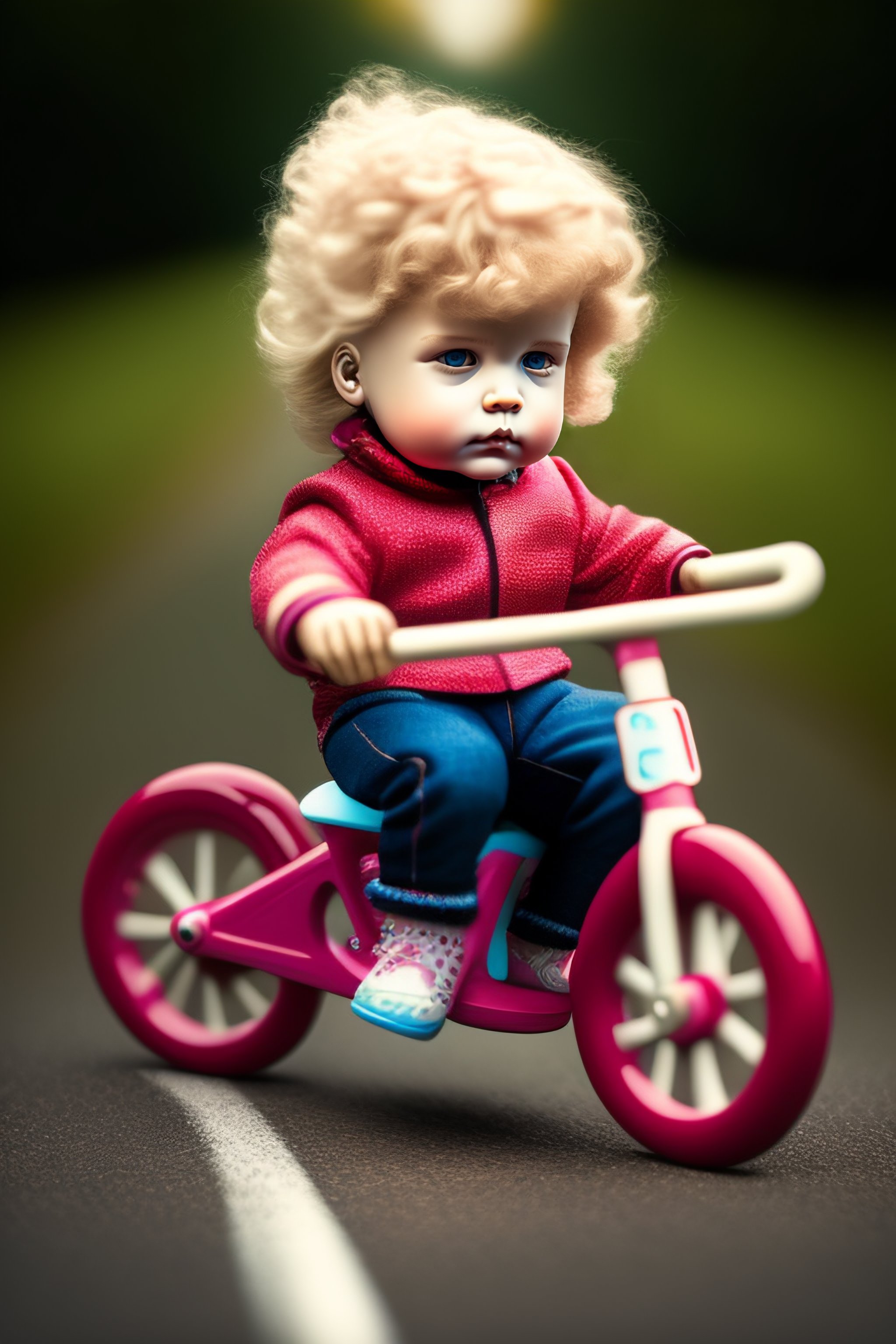 Lexica Jigsaw doll billy drifting on his tricycle