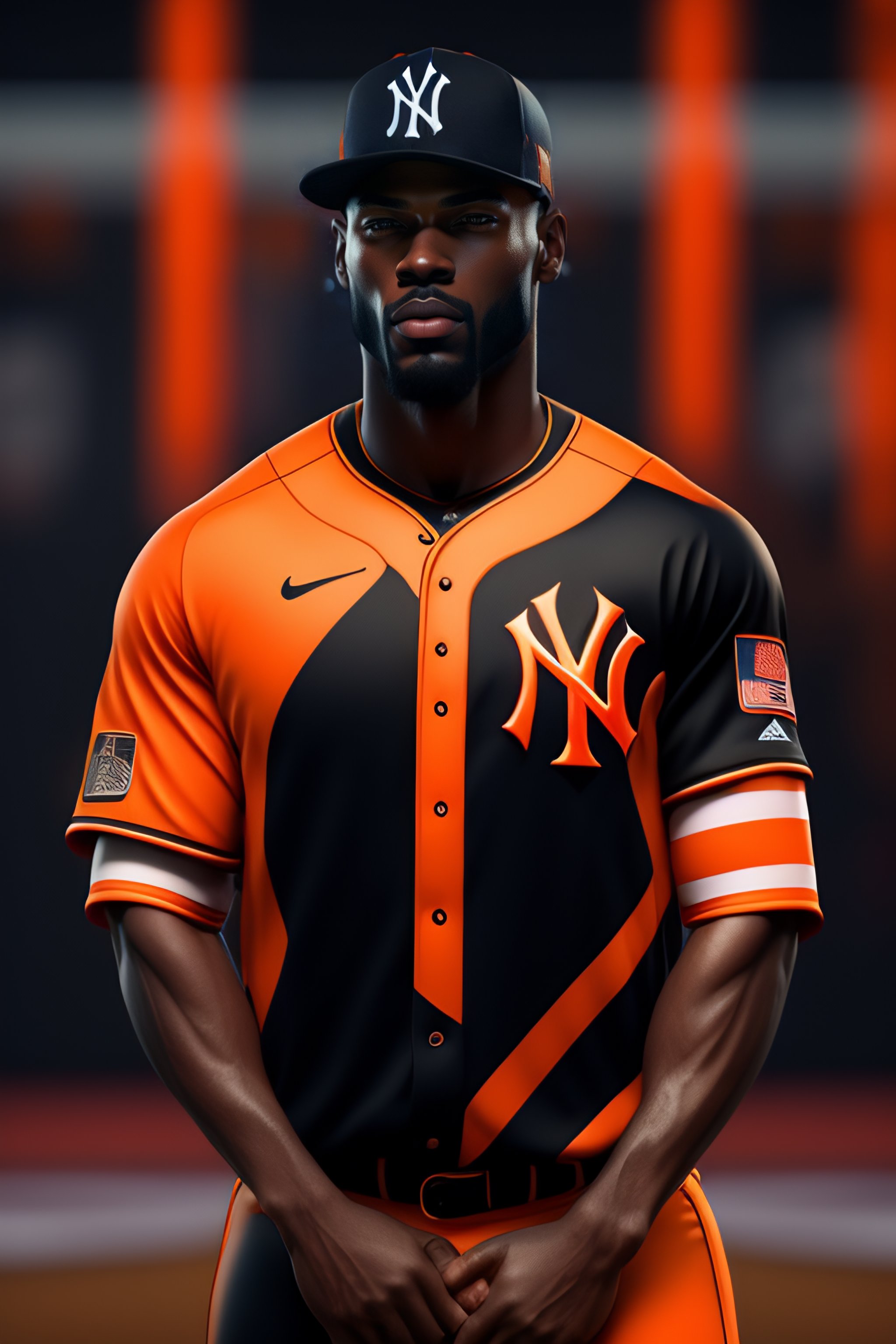 Lexica - black and whithe new york yankees uniform with black and orange  double stripes