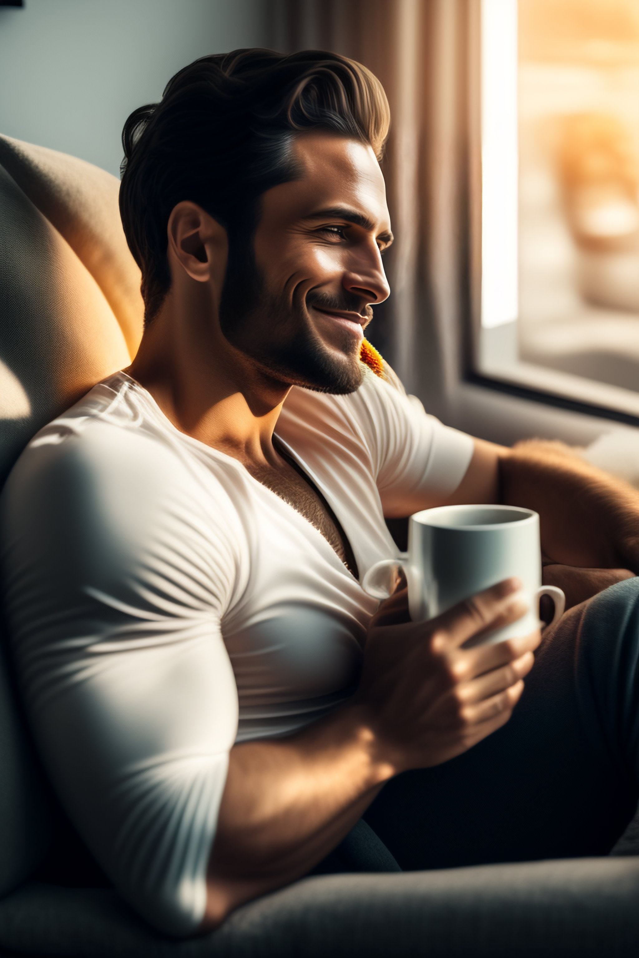Lexica - Man relaxing in home sipping coffee
