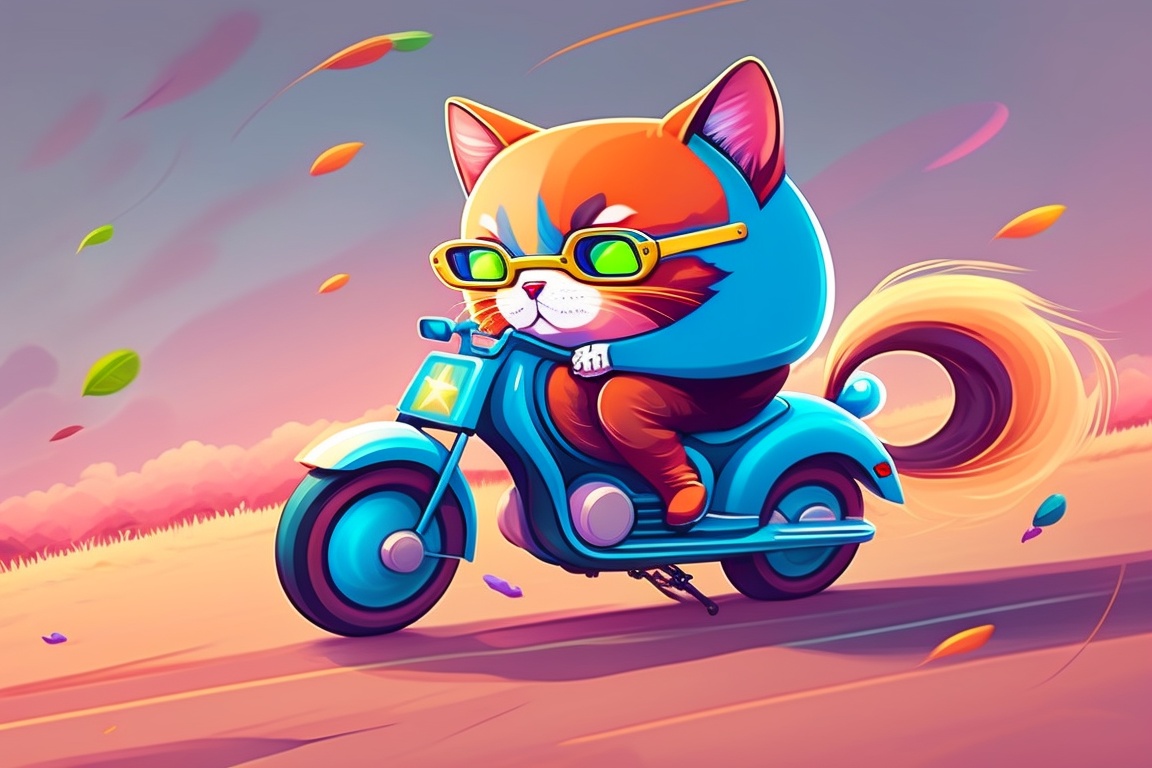 Lexica - Cat with goggls riding bike,cute , 2d cartoon comic style