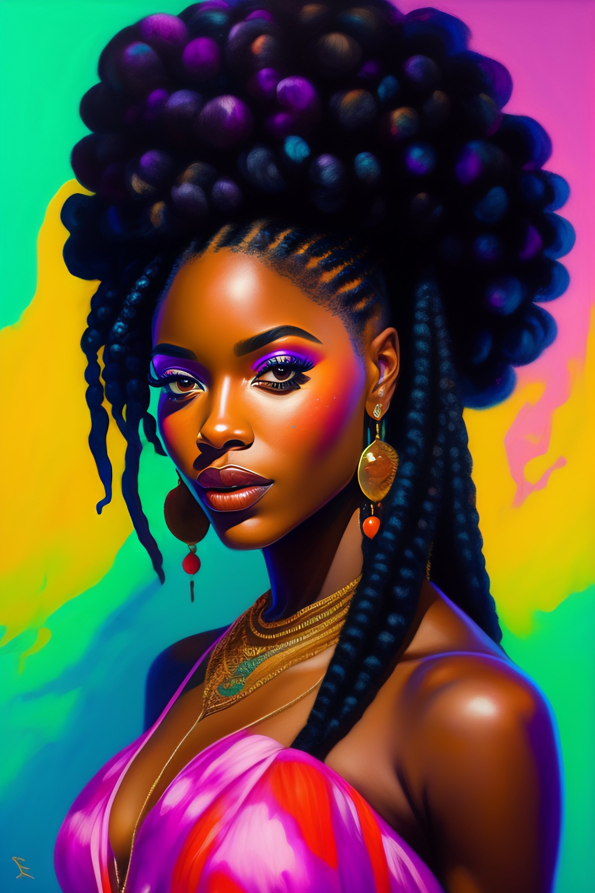 Lexica - A vibrant oil painting of a pretty black woman with dreadlocks ...